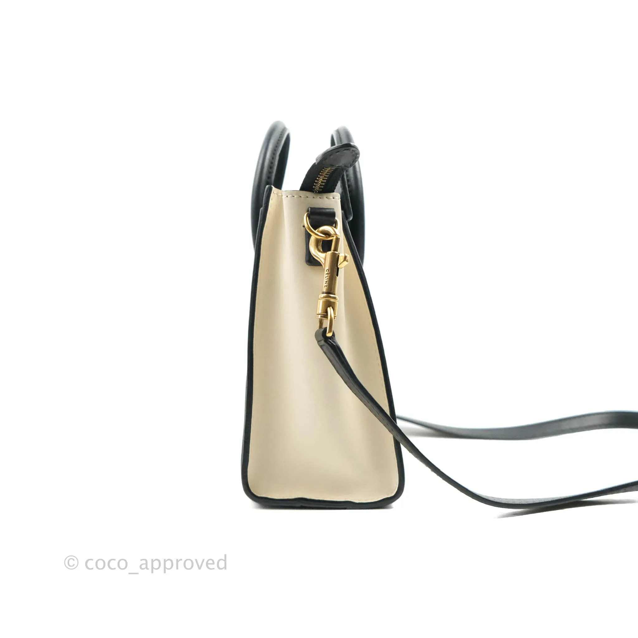Celine Nano Luggage Grained Calfskin Gold Hardware White/Black/Beige