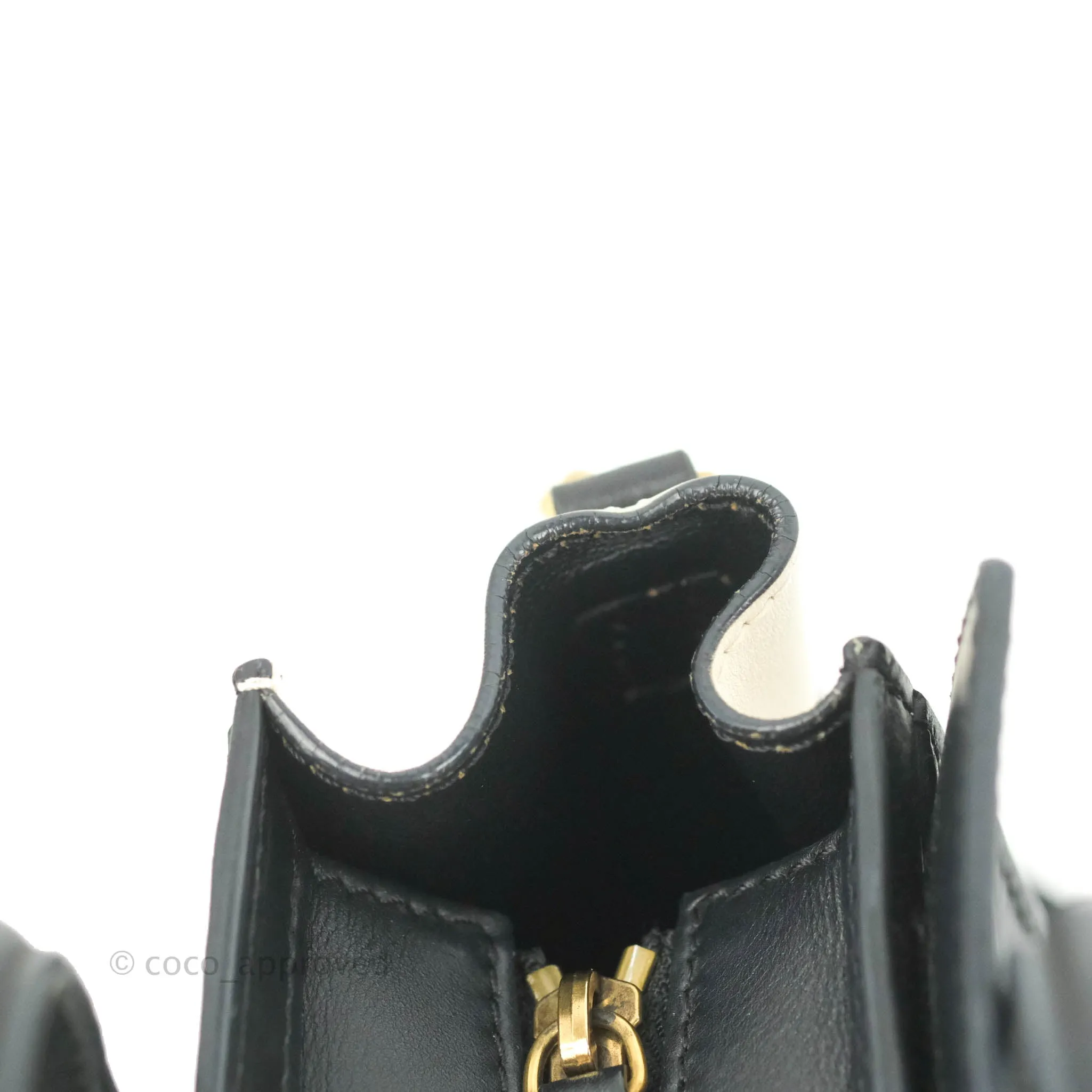 Celine Nano Luggage Grained Calfskin Gold Hardware White/Black/Beige