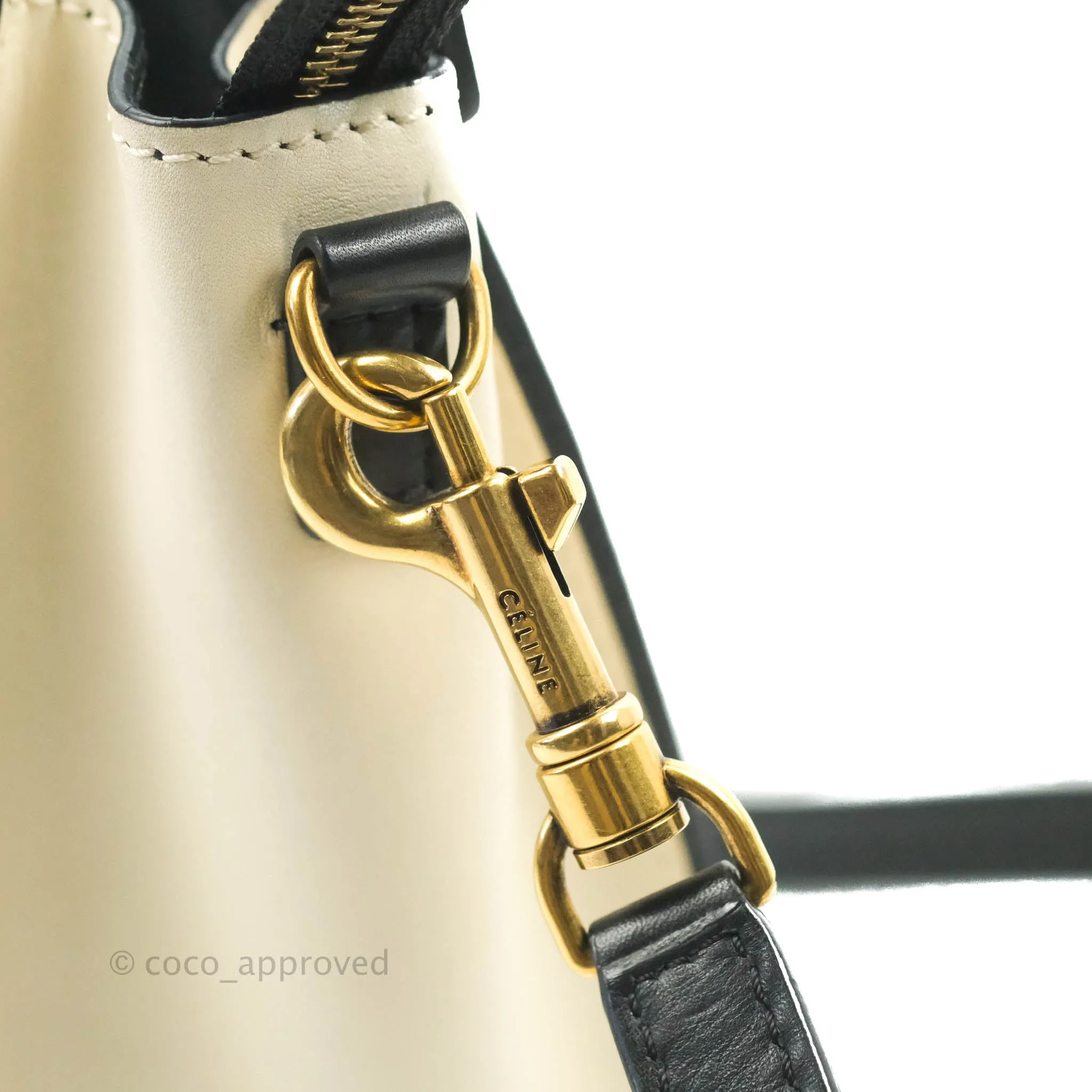 Celine Nano Luggage Grained Calfskin Gold Hardware White/Black/Beige