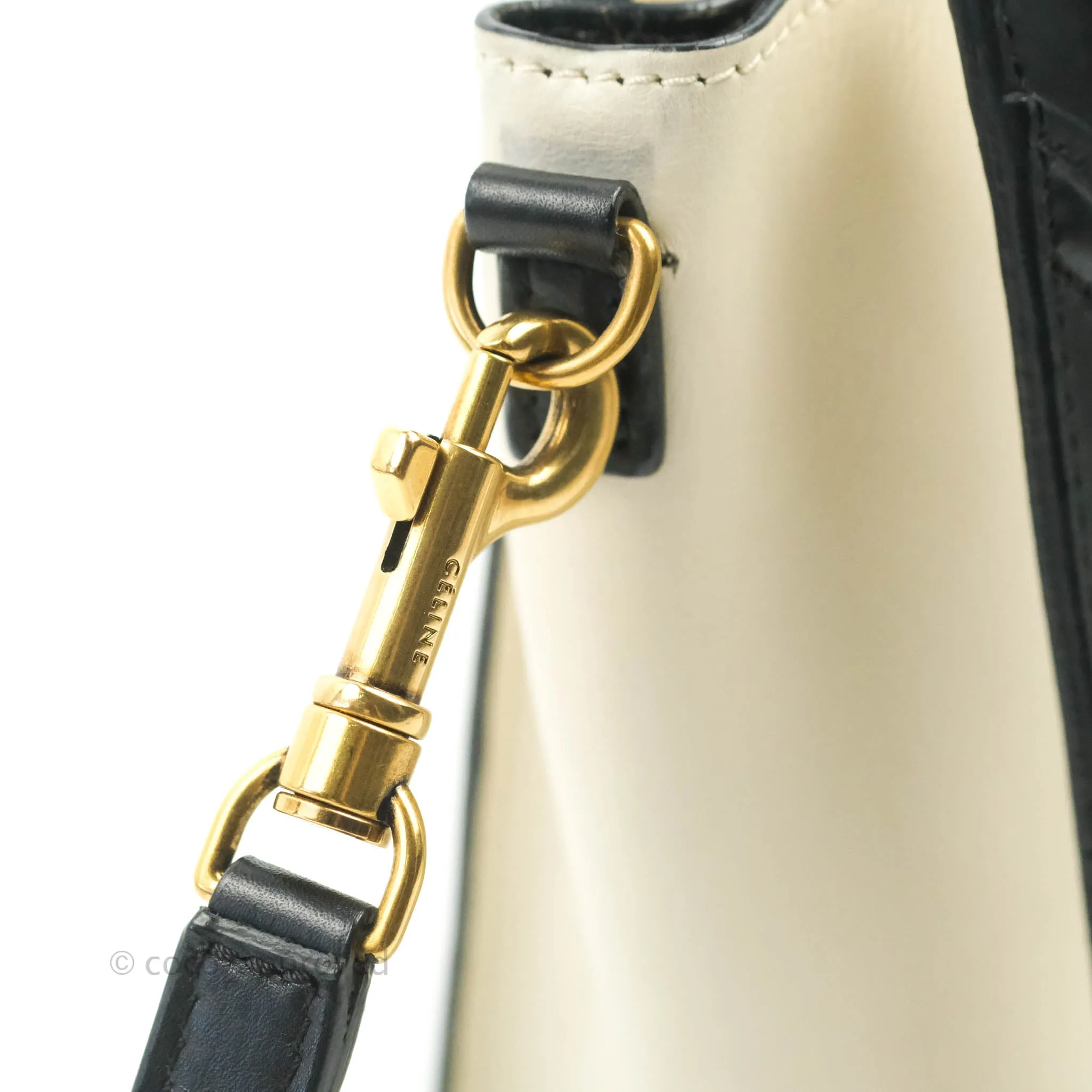 Celine Nano Luggage Grained Calfskin Gold Hardware White/Black/Beige