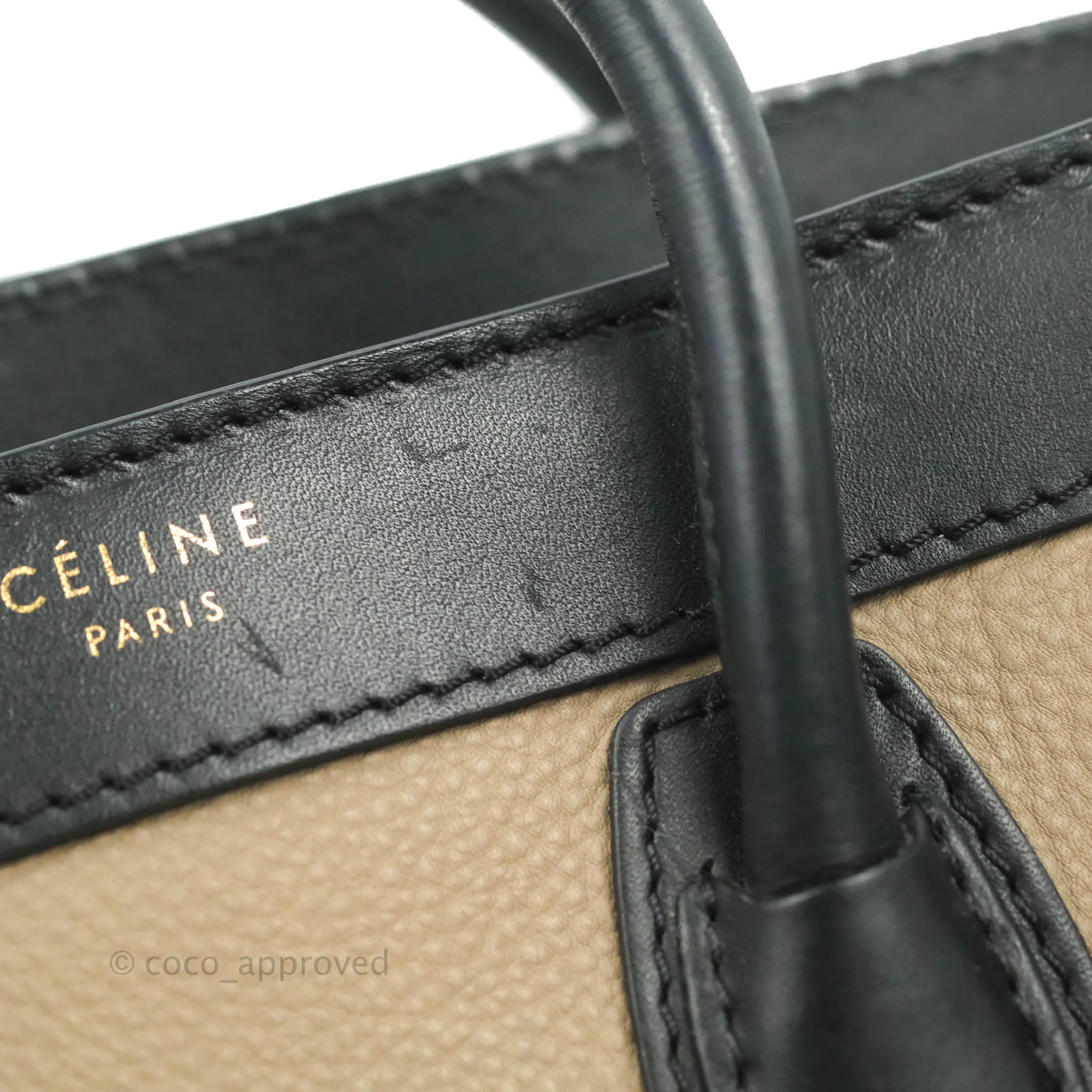 Celine Nano Luggage Grained Calfskin Gold Hardware White/Black/Beige