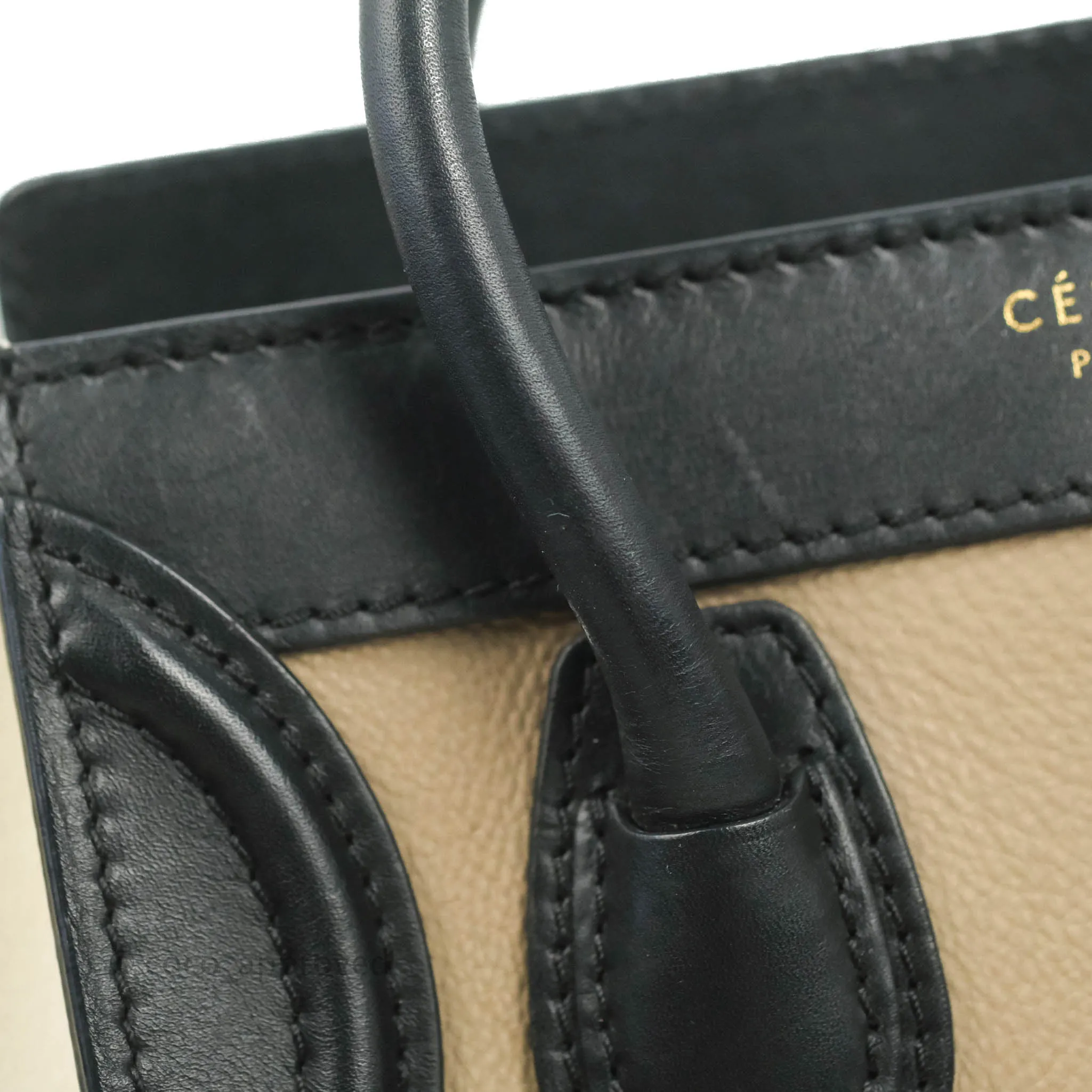 Celine Nano Luggage Grained Calfskin Gold Hardware White/Black/Beige
