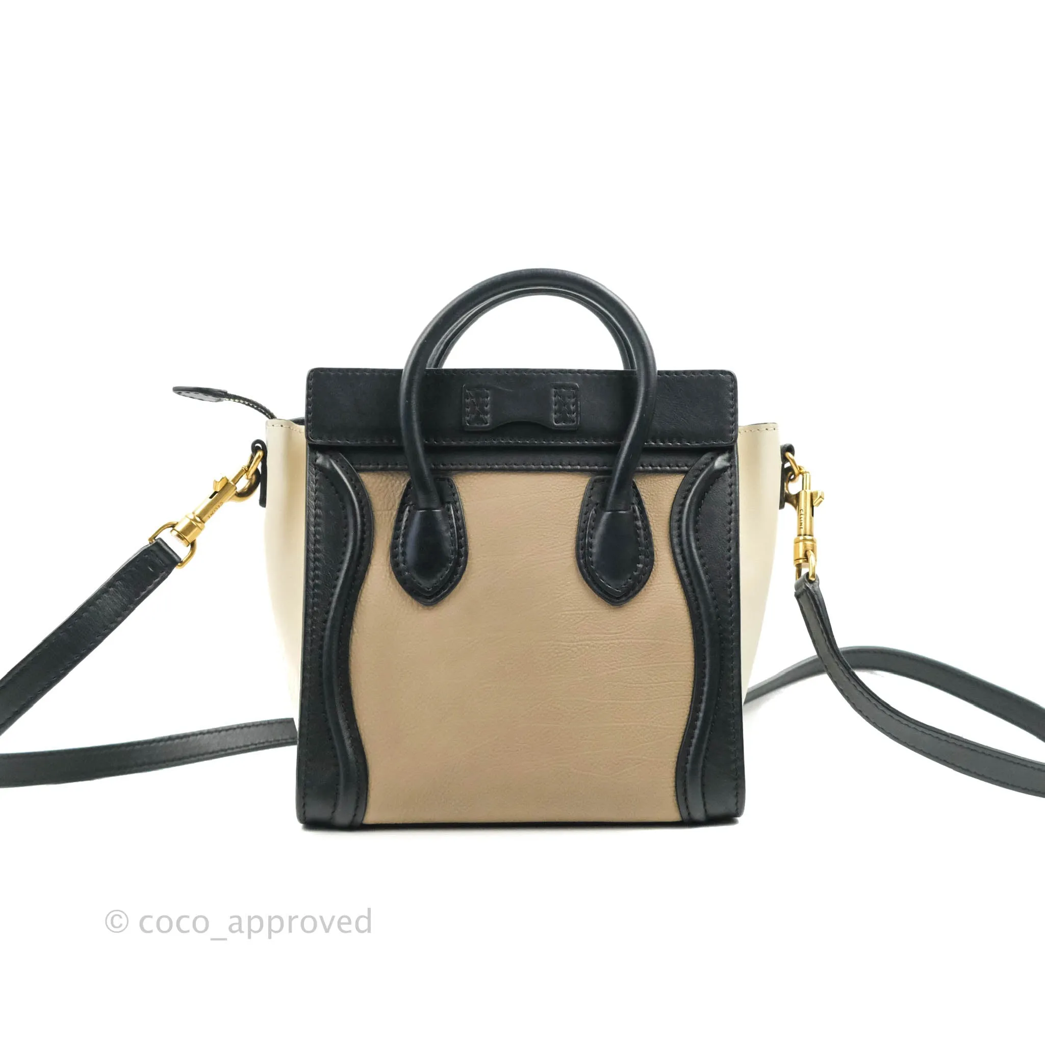 Celine Nano Luggage Grained Calfskin Gold Hardware White/Black/Beige