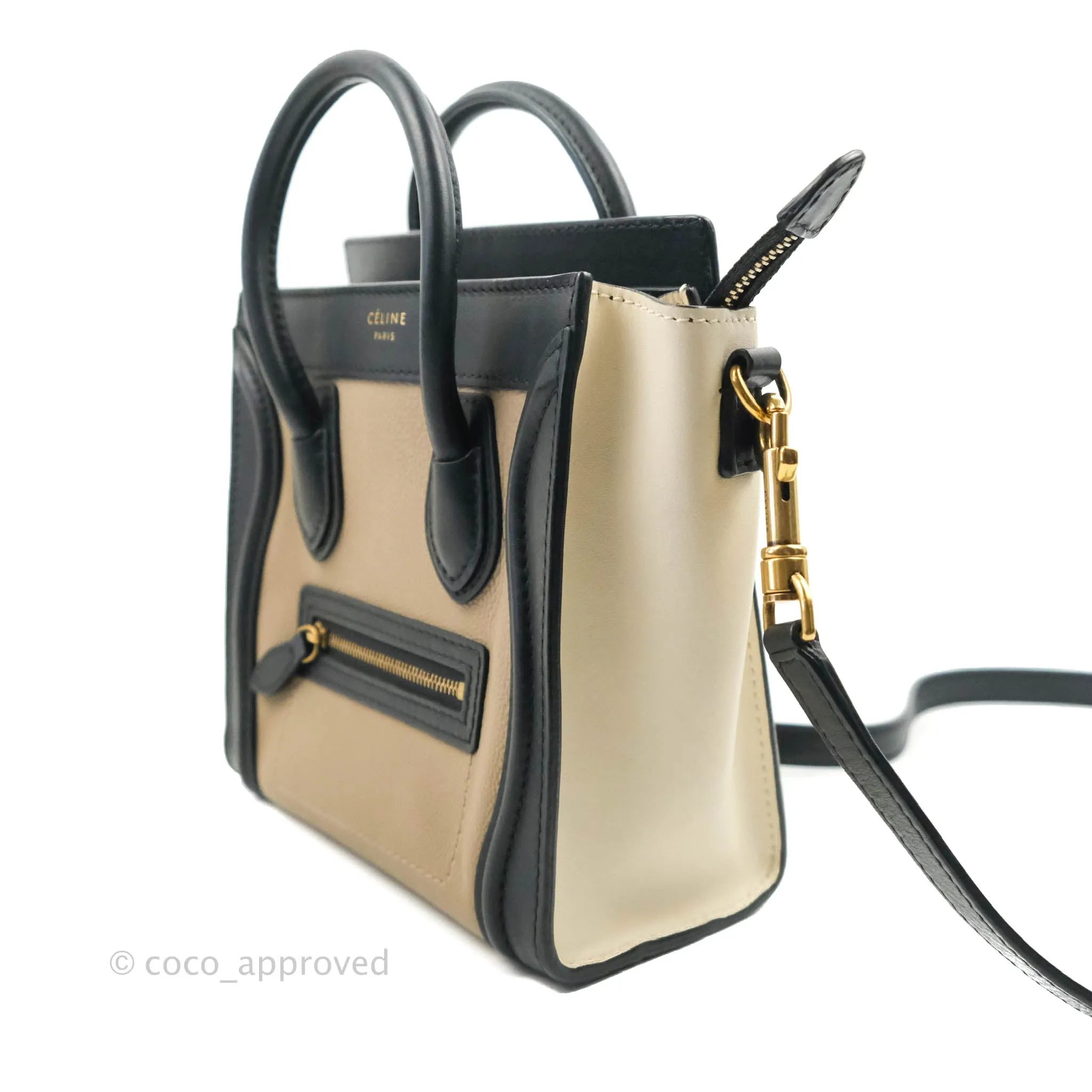 Celine Nano Luggage Grained Calfskin Gold Hardware White/Black/Beige