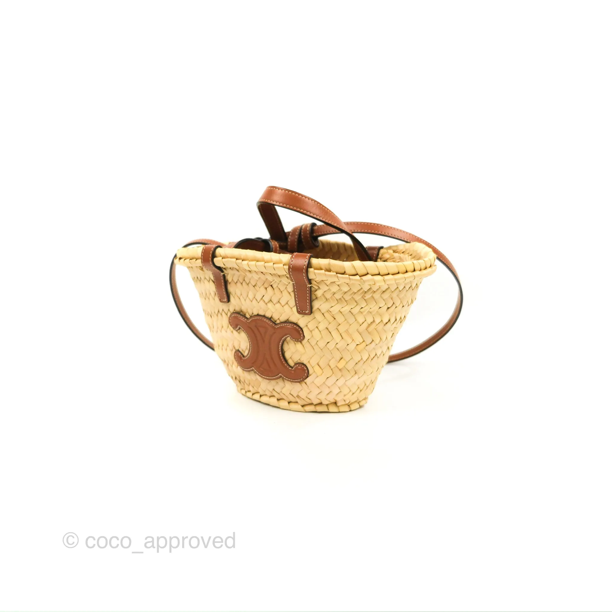 Celine Nano Triomphe Panier Palm Leaves Calfskin Tan