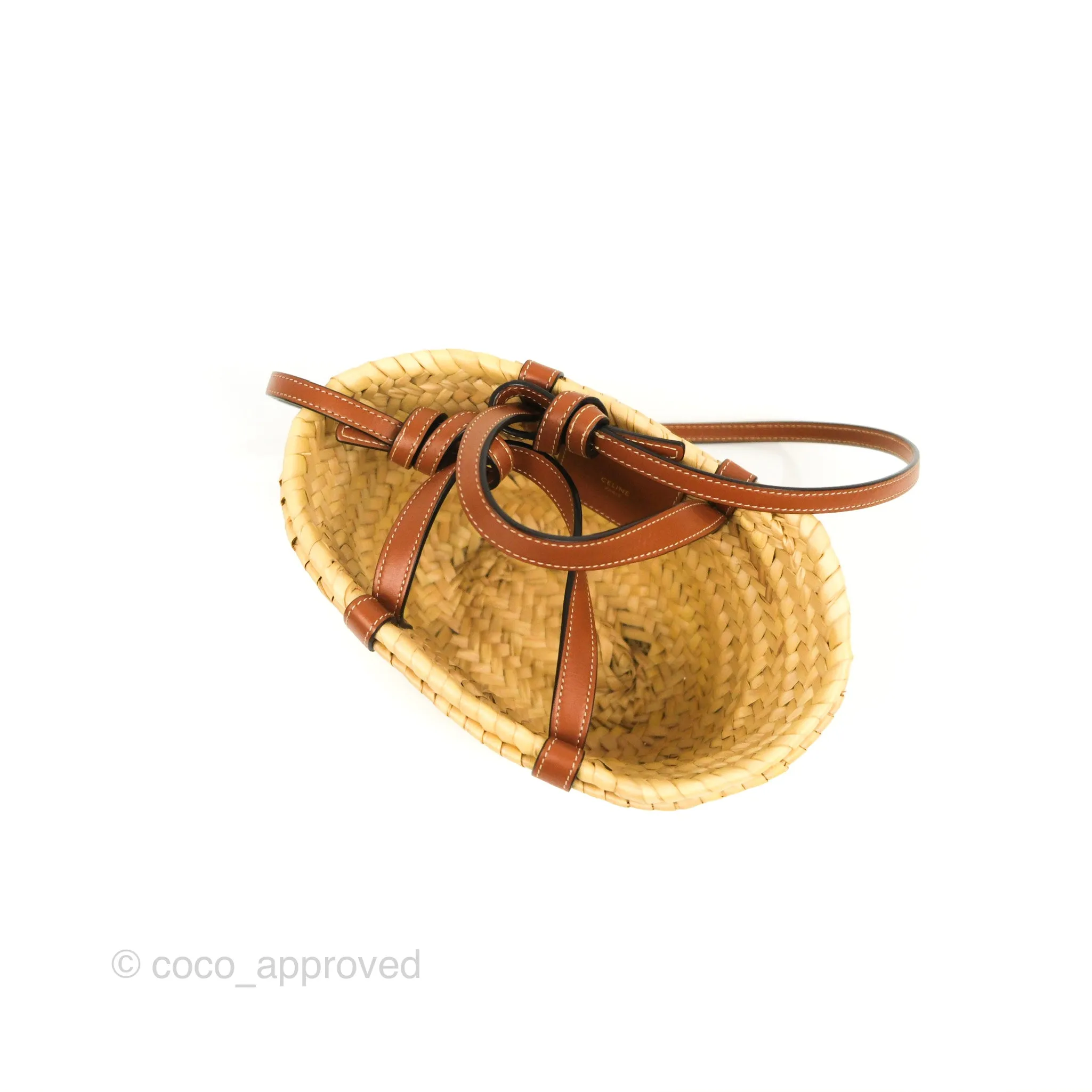 Celine Nano Triomphe Panier Palm Leaves Calfskin Tan
