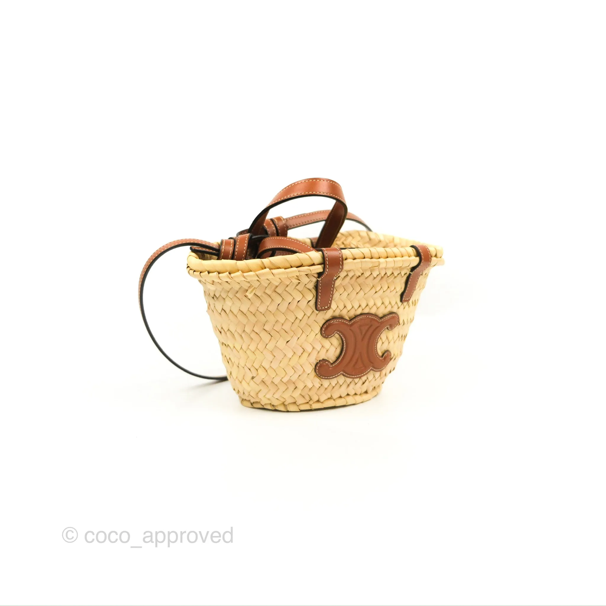 Celine Nano Triomphe Panier Palm Leaves Calfskin Tan