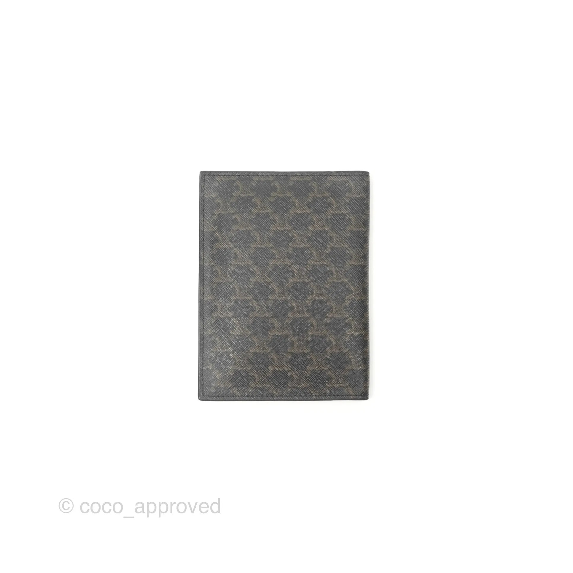 Celine Passport Cover Triomphe Canvas Black Calfskin