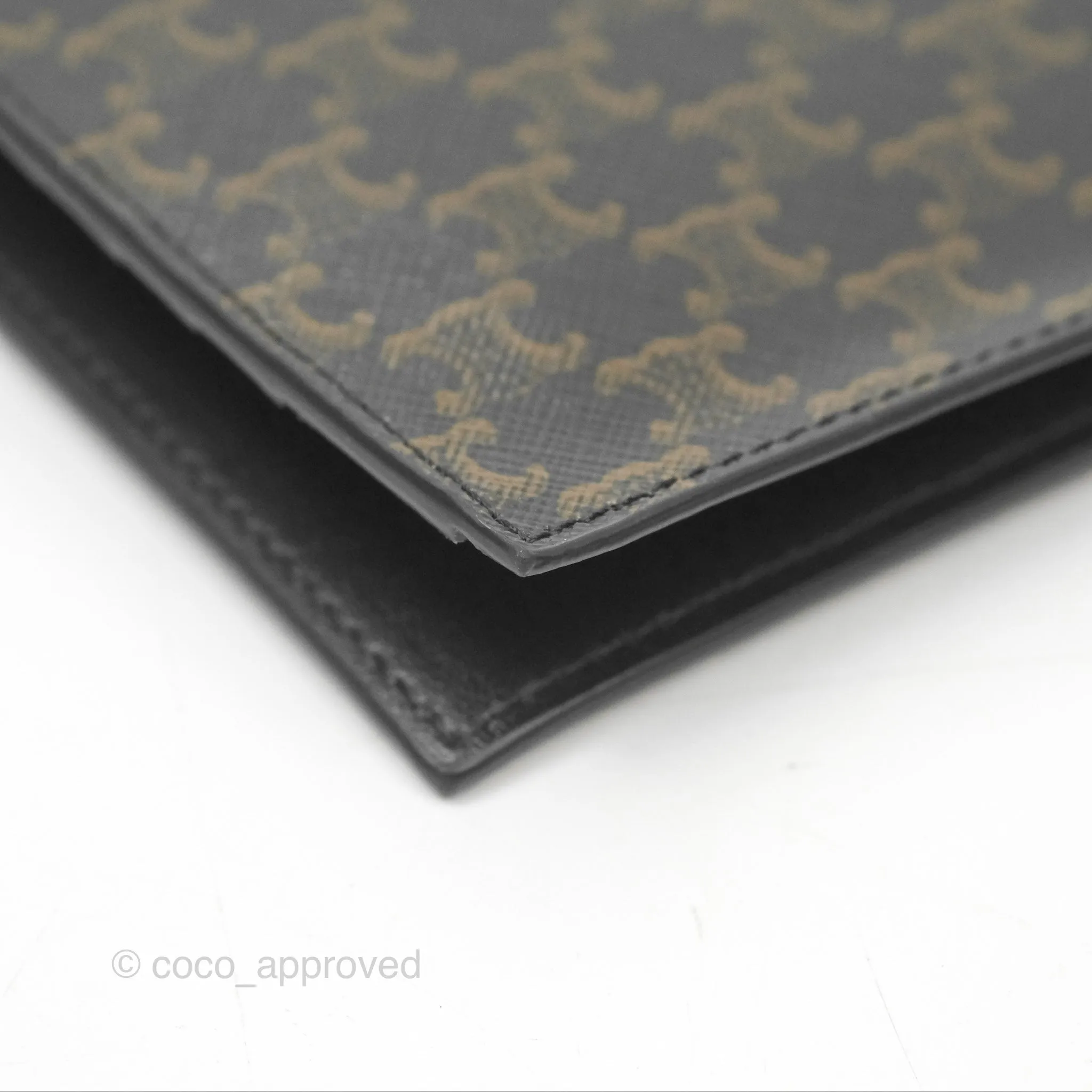 Celine Passport Cover Triomphe Canvas Black Calfskin