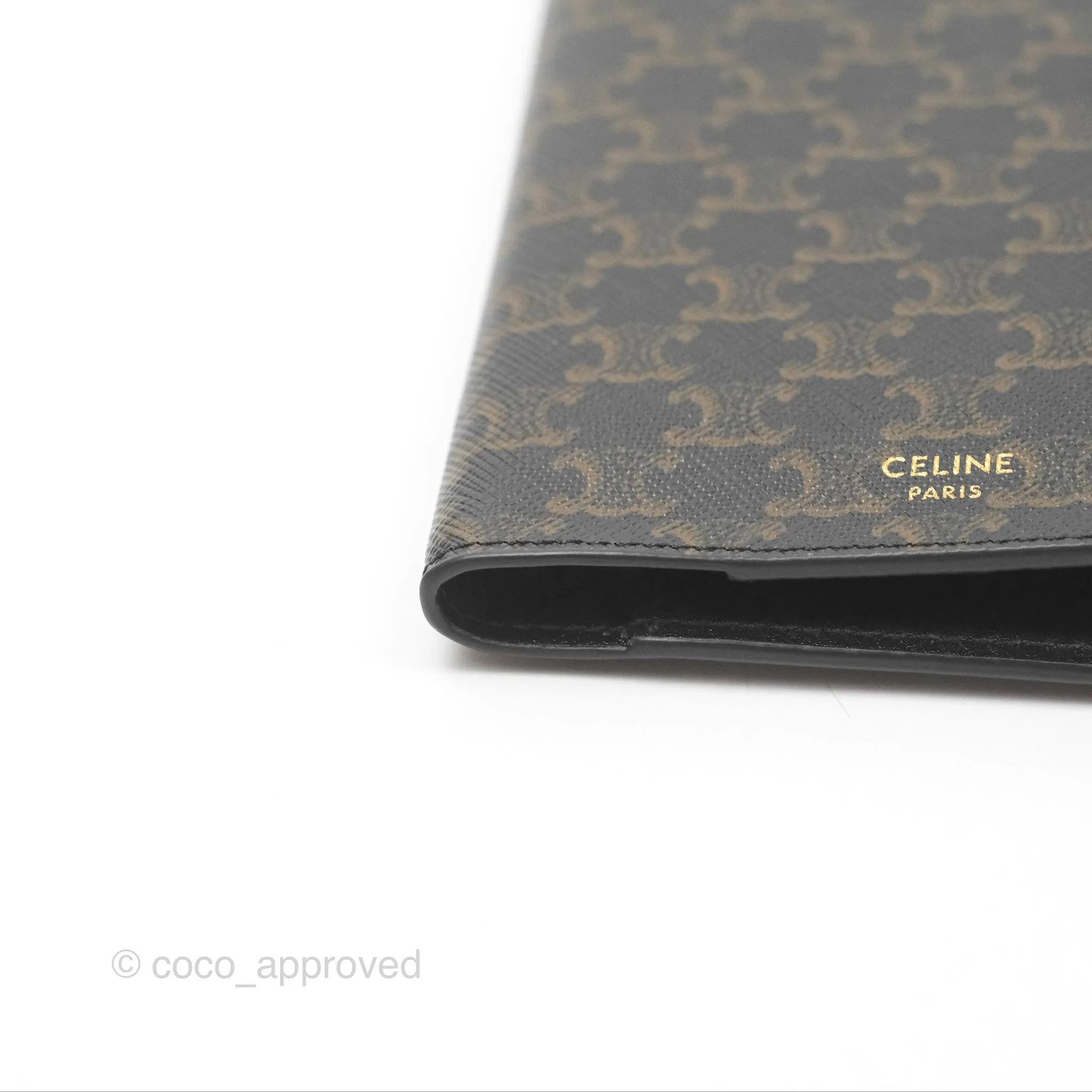 Celine Passport Cover Triomphe Canvas Black Calfskin