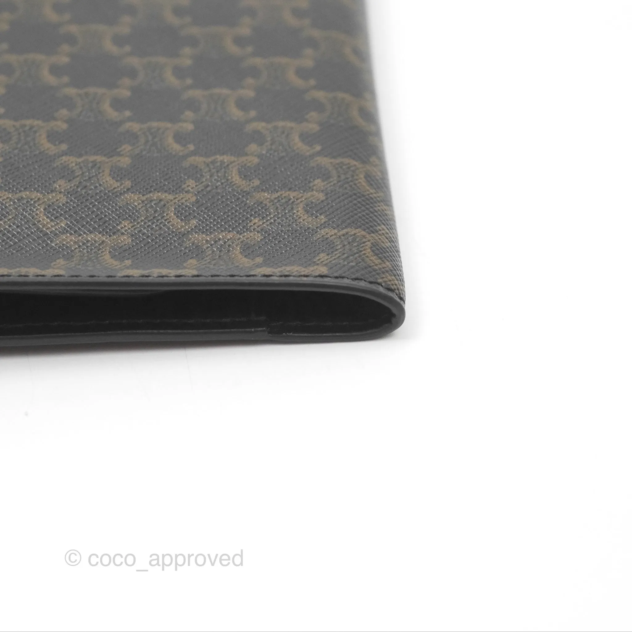 Celine Passport Cover Triomphe Canvas Black Calfskin