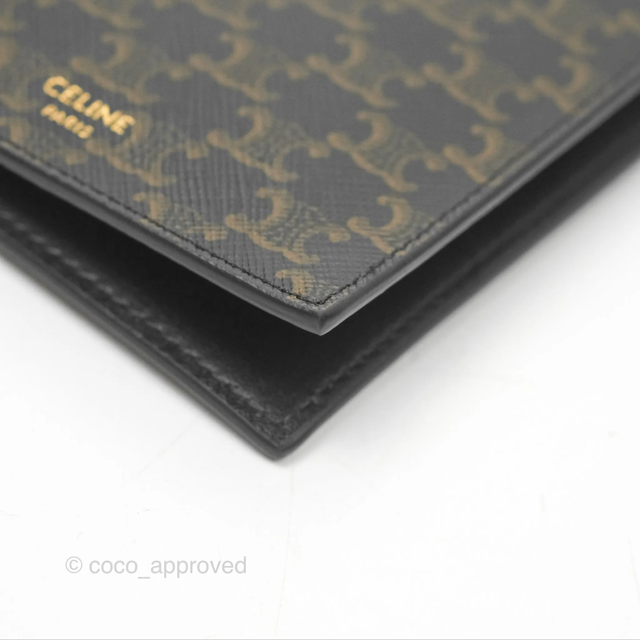 Celine Passport Cover Triomphe Canvas Black Calfskin