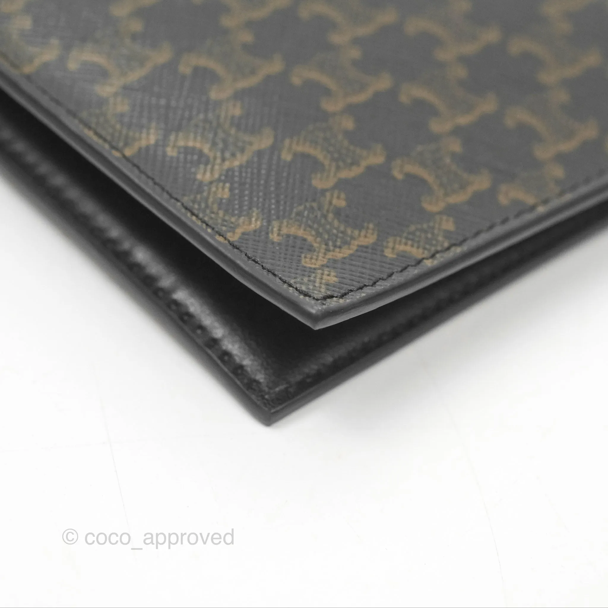 Celine Passport Cover Triomphe Canvas Black Calfskin