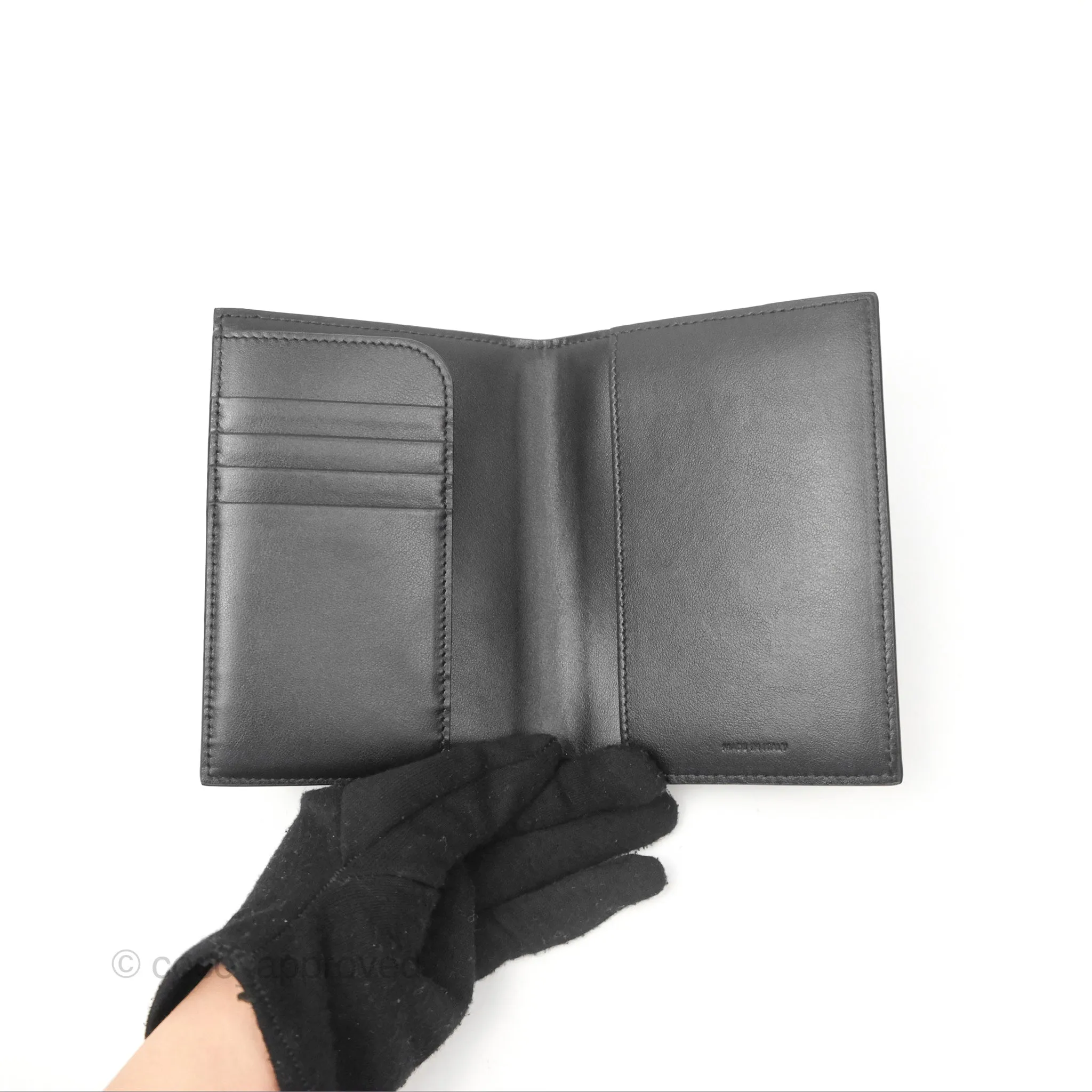 Celine Passport Cover Triomphe Canvas Black Calfskin