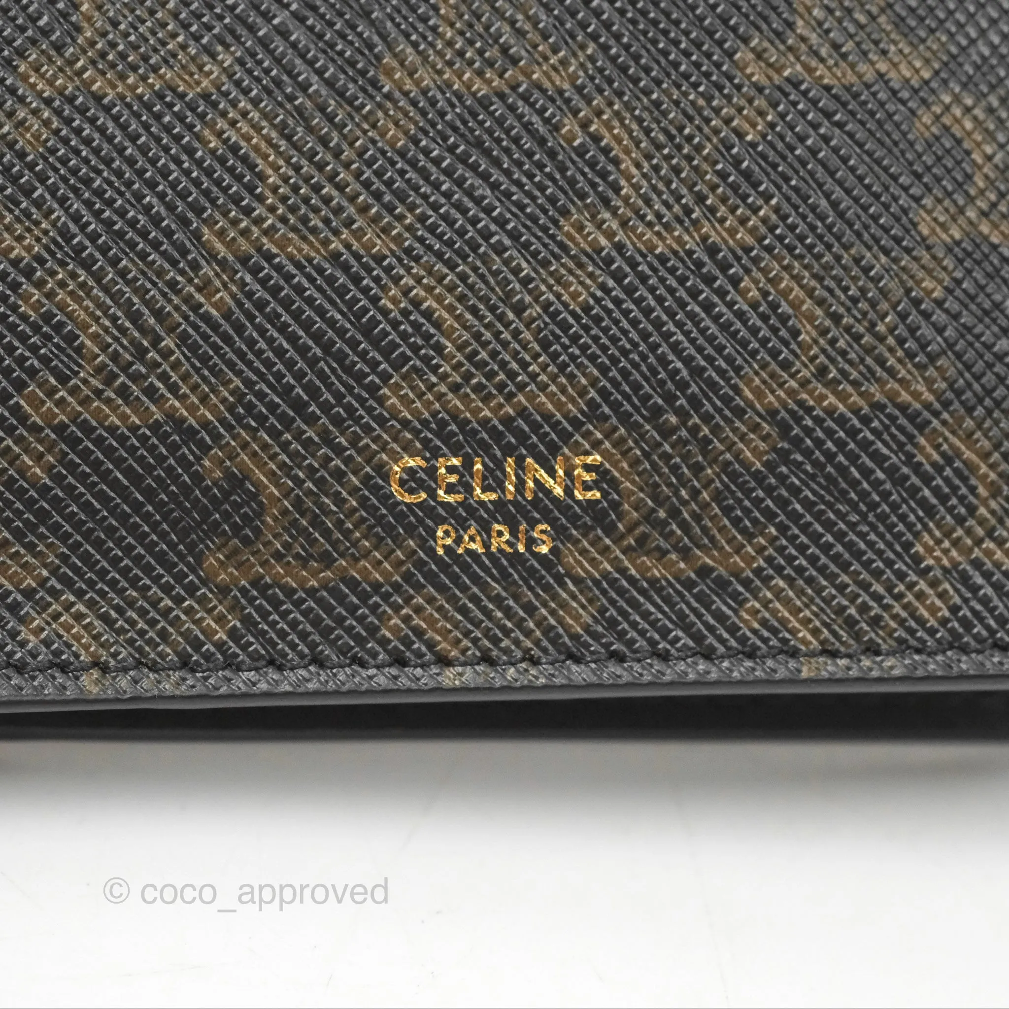 Celine Passport Cover Triomphe Canvas Black Calfskin