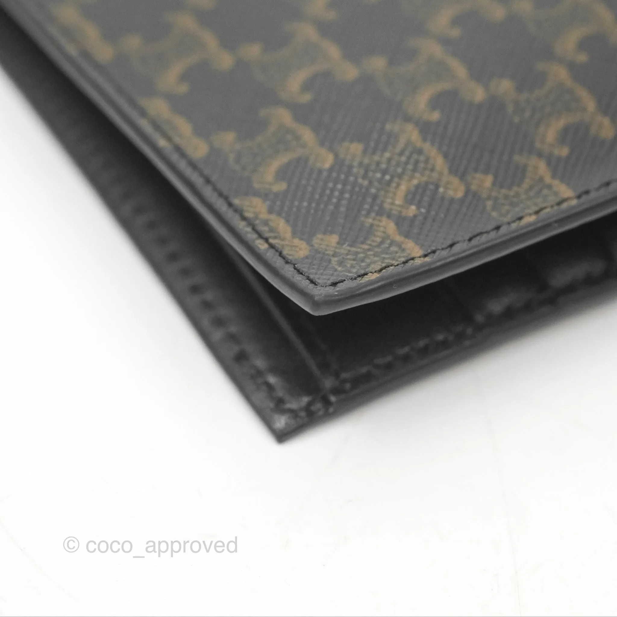 Celine Passport Cover Triomphe Canvas Black Calfskin