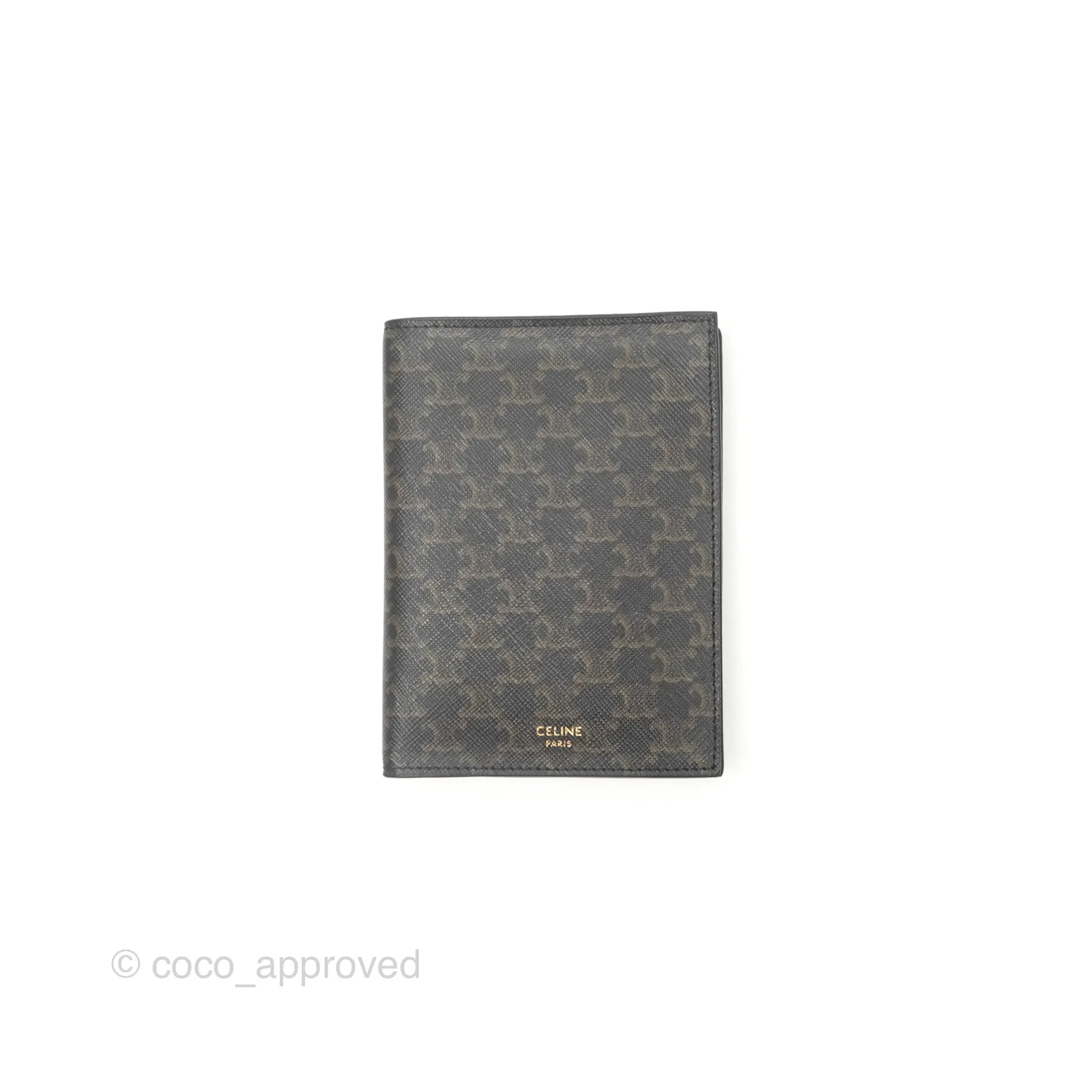 Celine Passport Cover Triomphe Canvas Black Calfskin