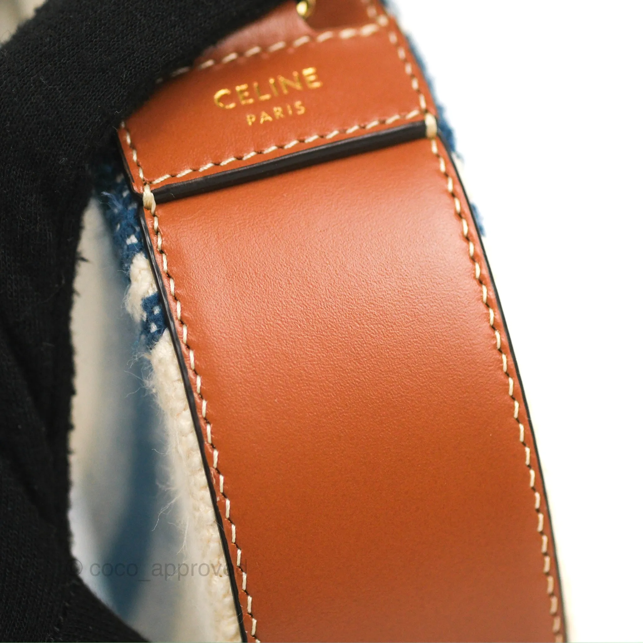 Celine Perth Embroidered Blue Cream Round Mini Crossbody Bag