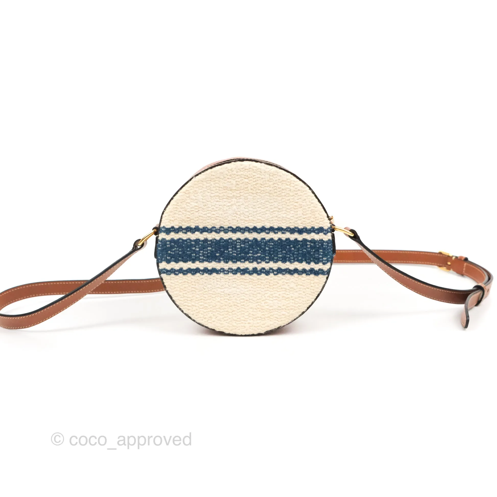 Celine Perth Embroidered Blue Cream Round Mini Crossbody Bag