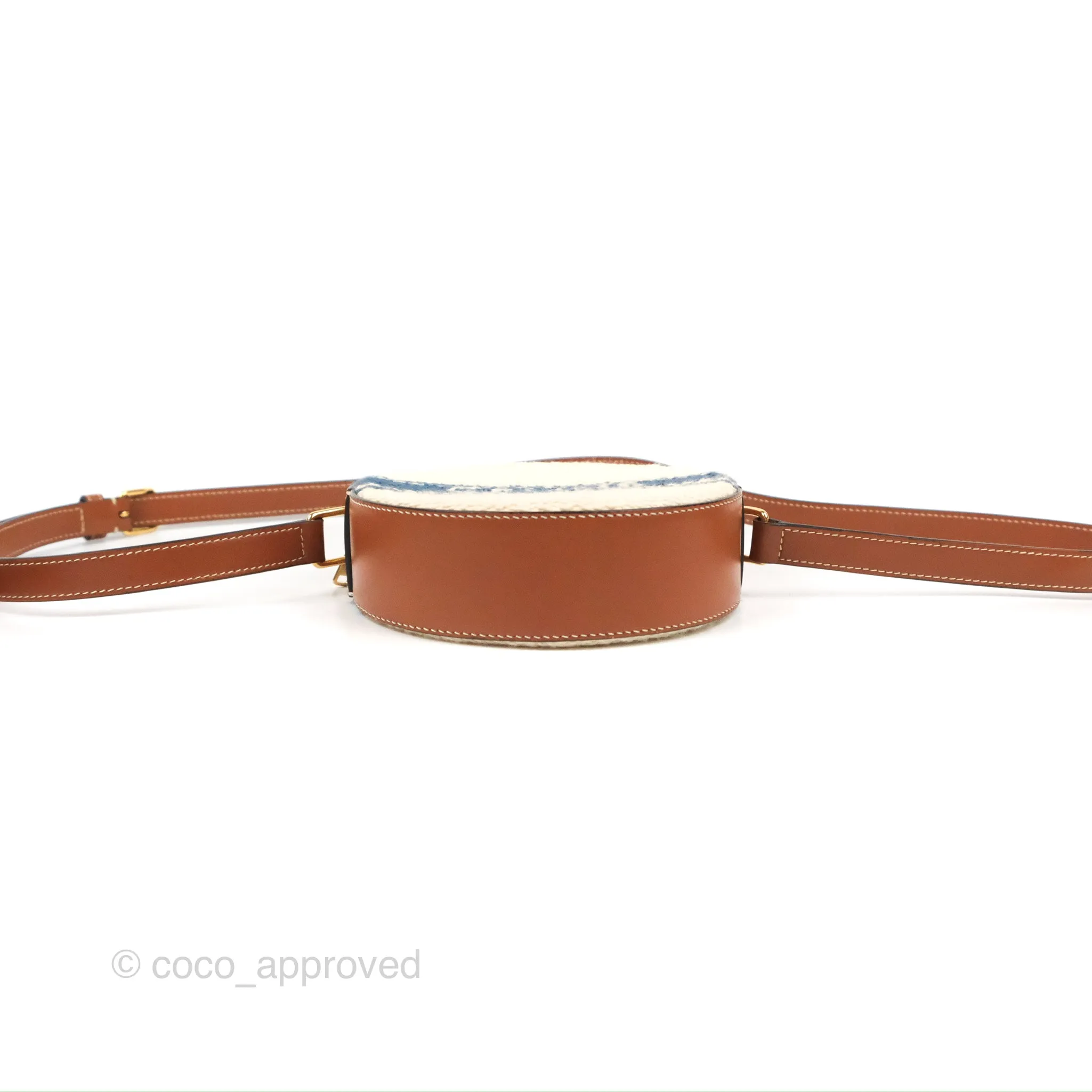 Celine Perth Embroidered Blue Cream Round Mini Crossbody Bag