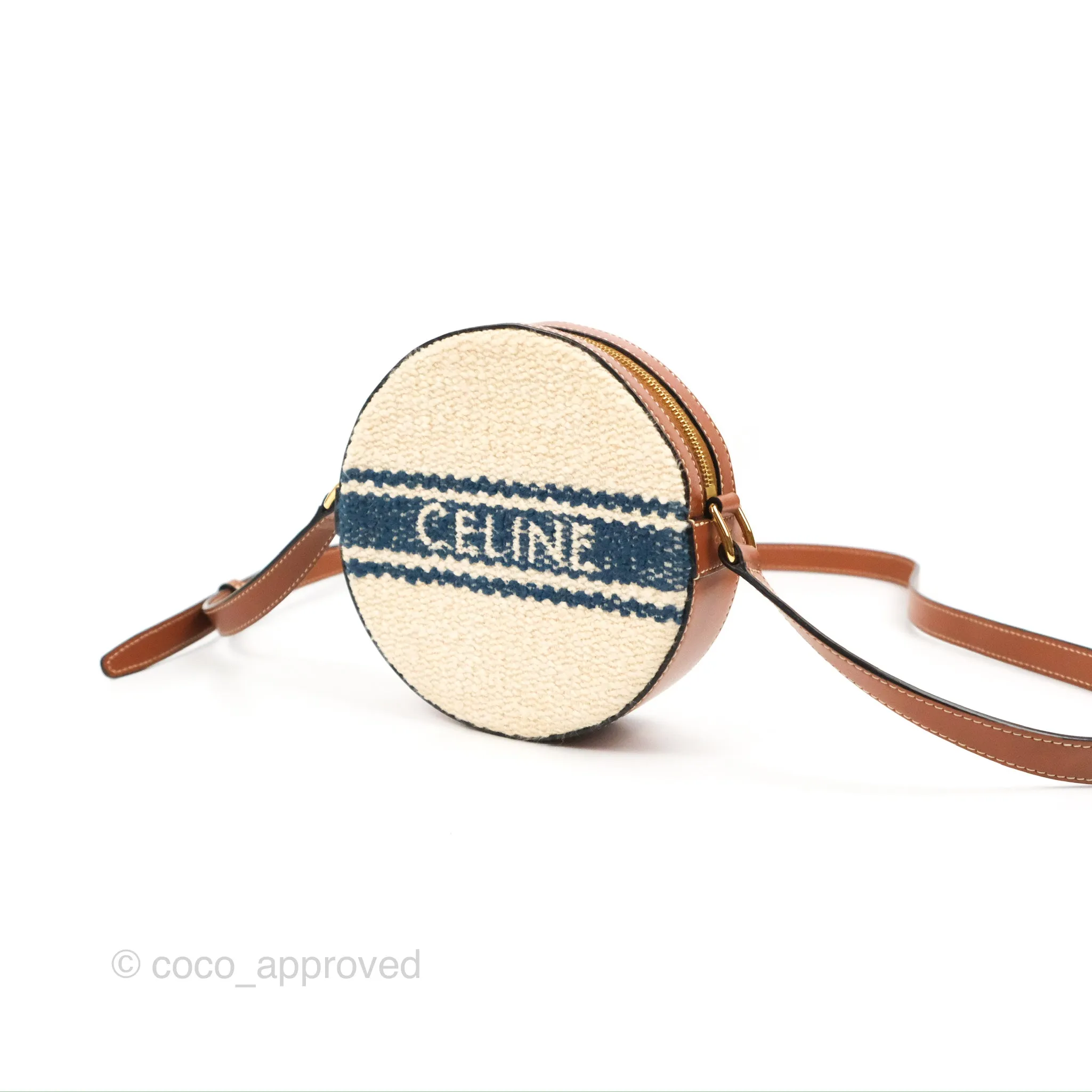 Celine Perth Embroidered Blue Cream Round Mini Crossbody Bag