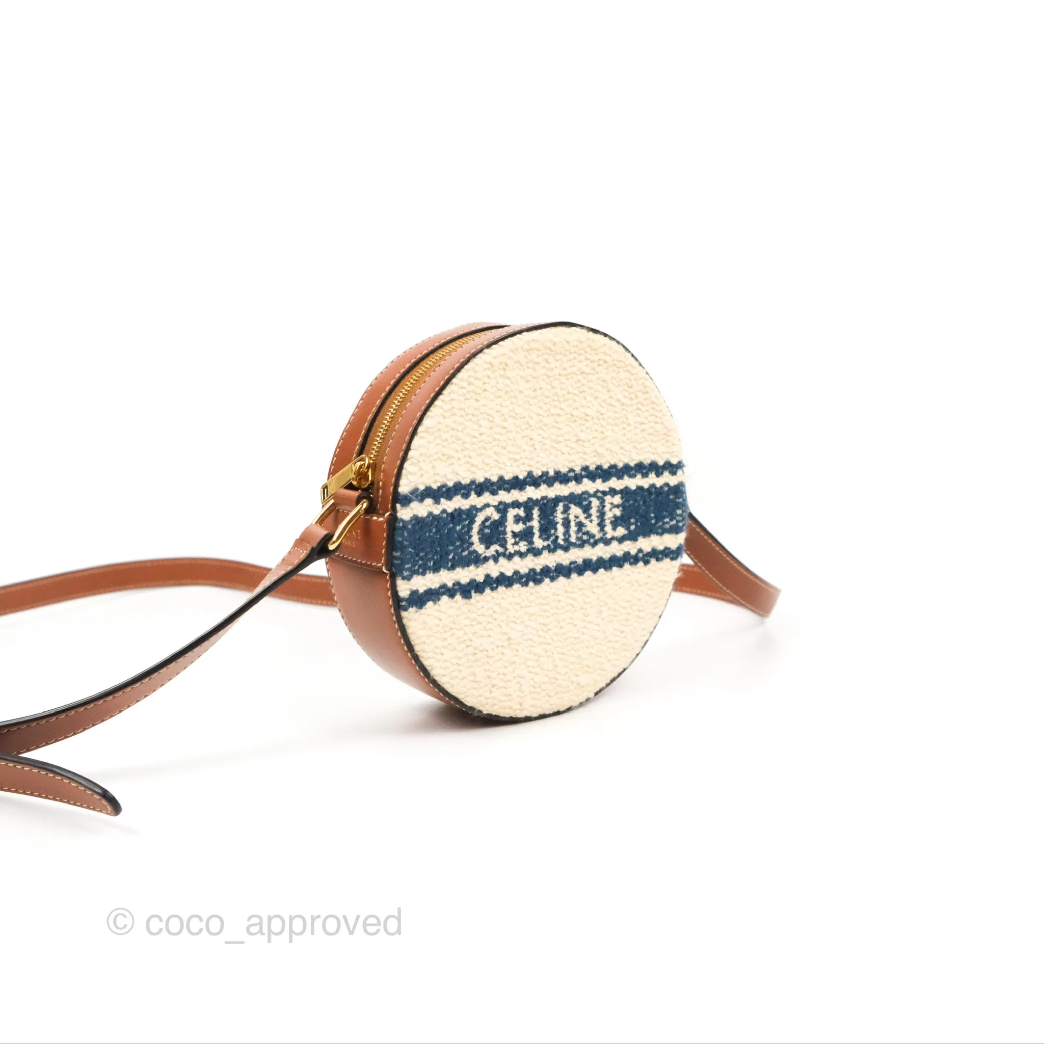 Celine Perth Embroidered Blue Cream Round Mini Crossbody Bag