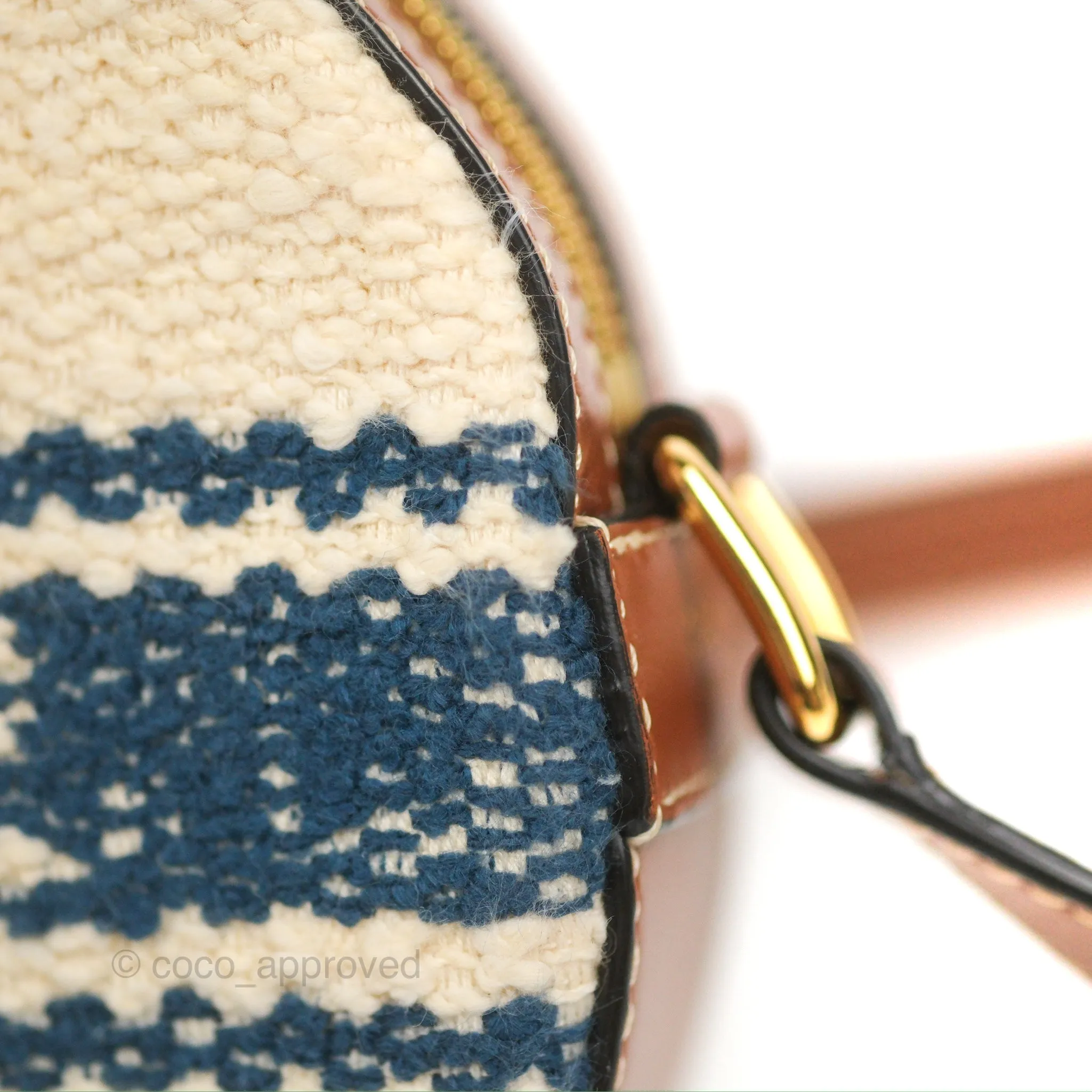 Celine Perth Embroidered Blue Cream Round Mini Crossbody Bag
