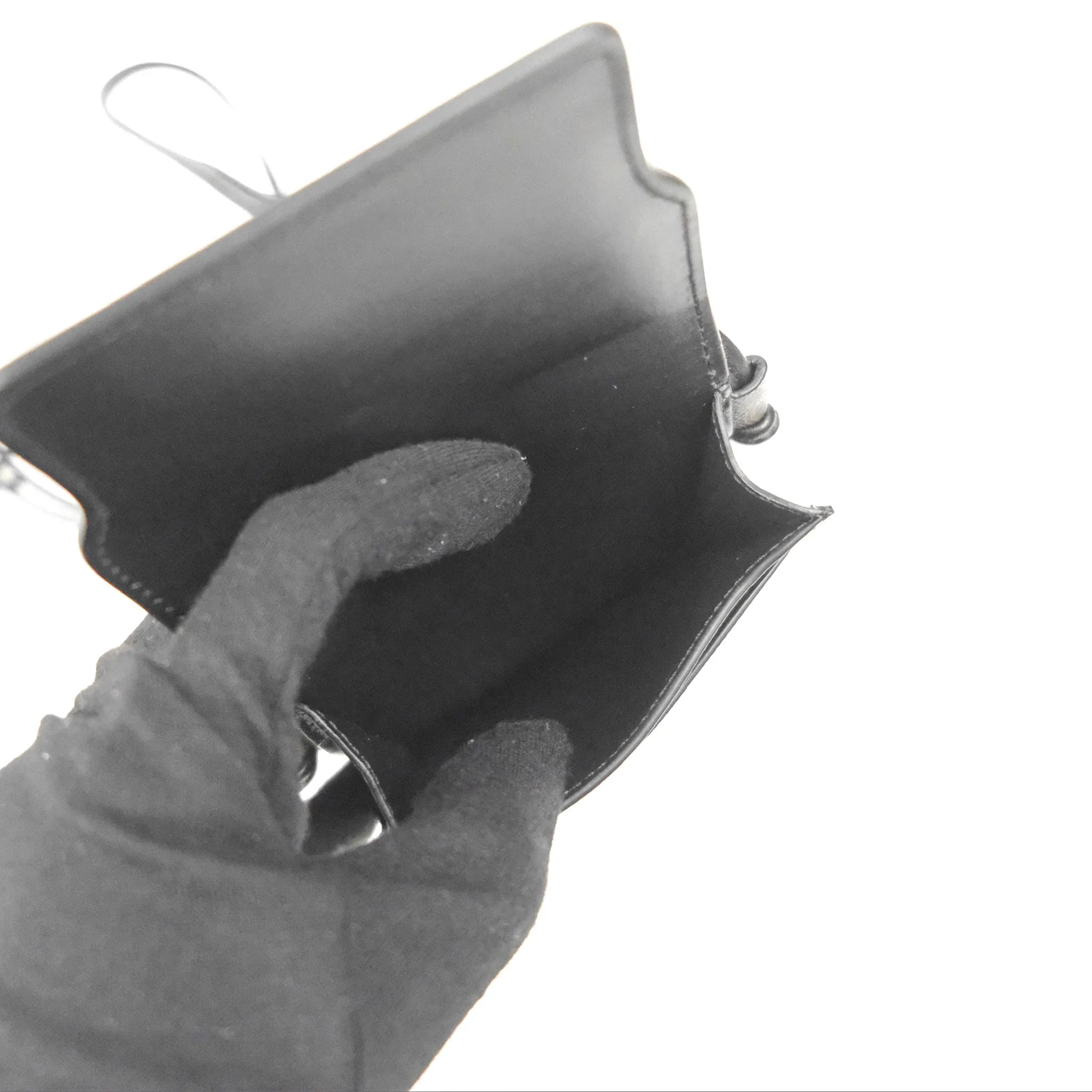 Celine Phone Pouch with Flap Black Triomphe Canvas Lambskin