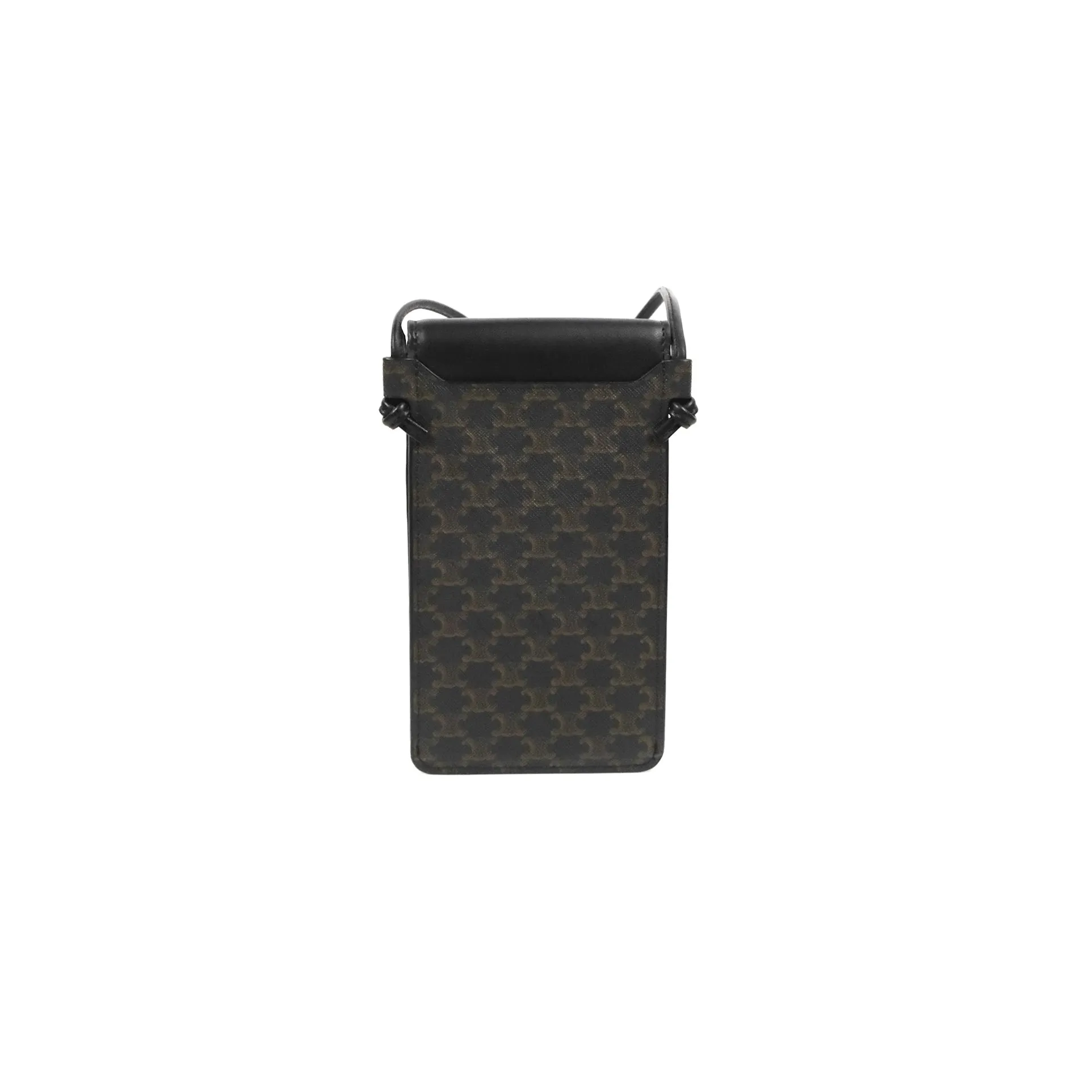 Celine Phone Pouch with Flap Black Triomphe Canvas Lambskin
