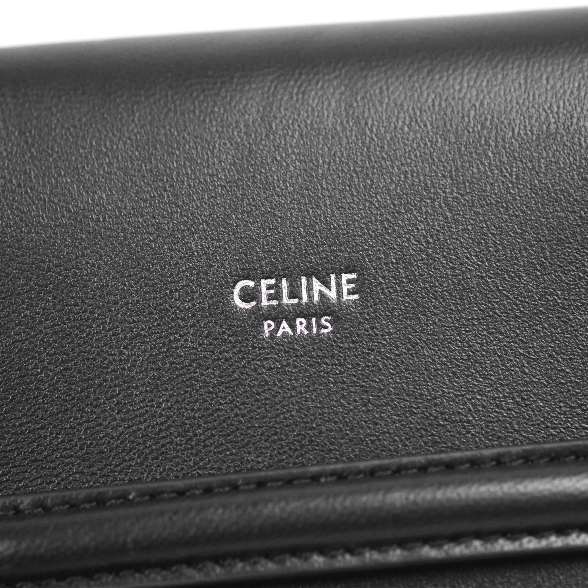 Celine Phone Pouch with Flap Black Triomphe Canvas Lambskin