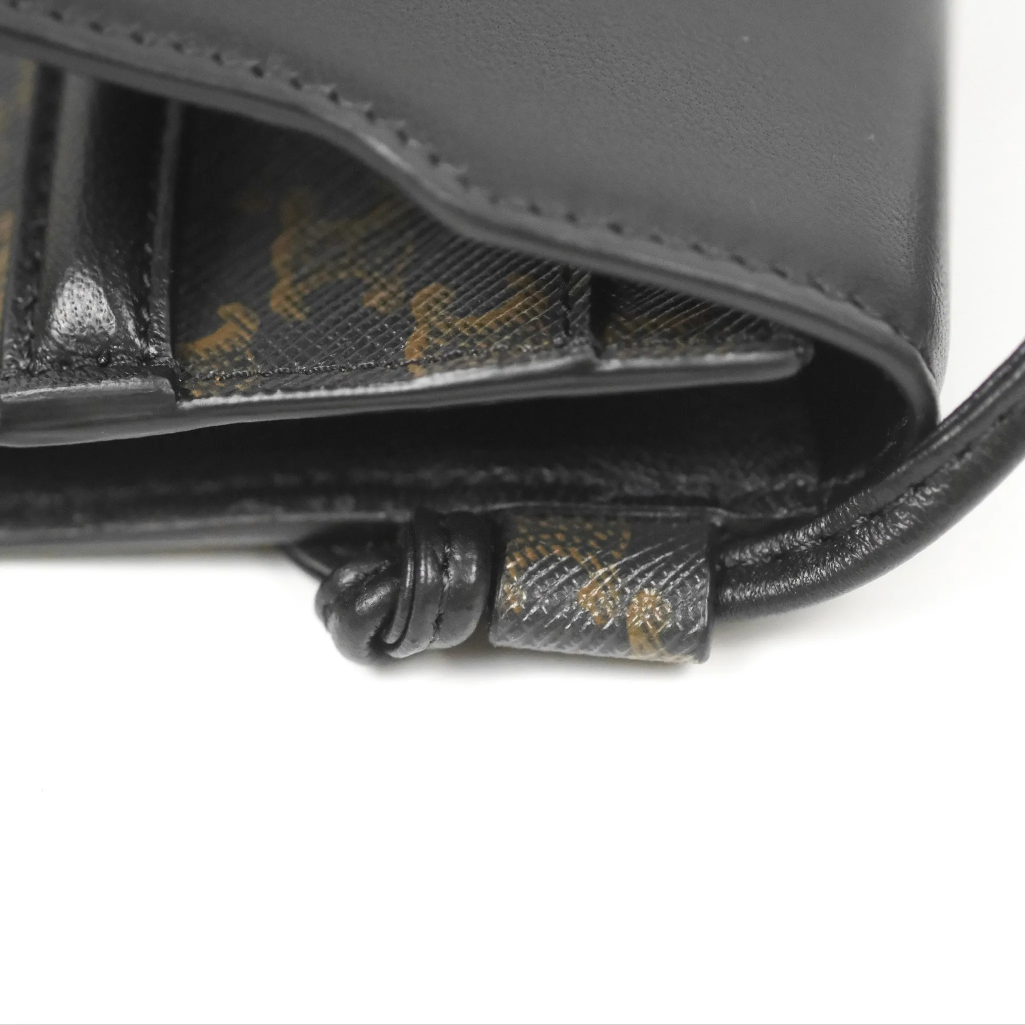 Celine Phone Pouch with Flap Black Triomphe Canvas Lambskin