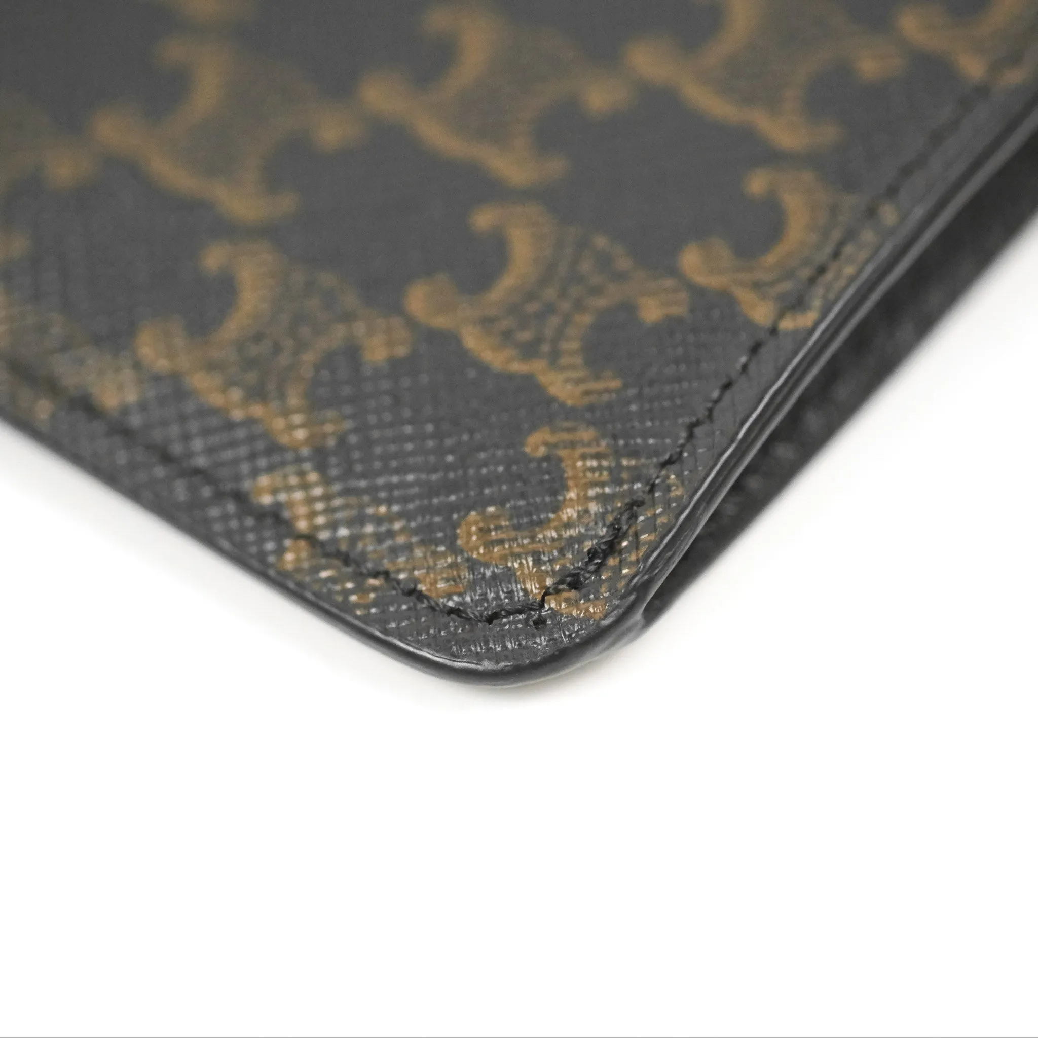 Celine Phone Pouch with Flap Black Triomphe Canvas Lambskin