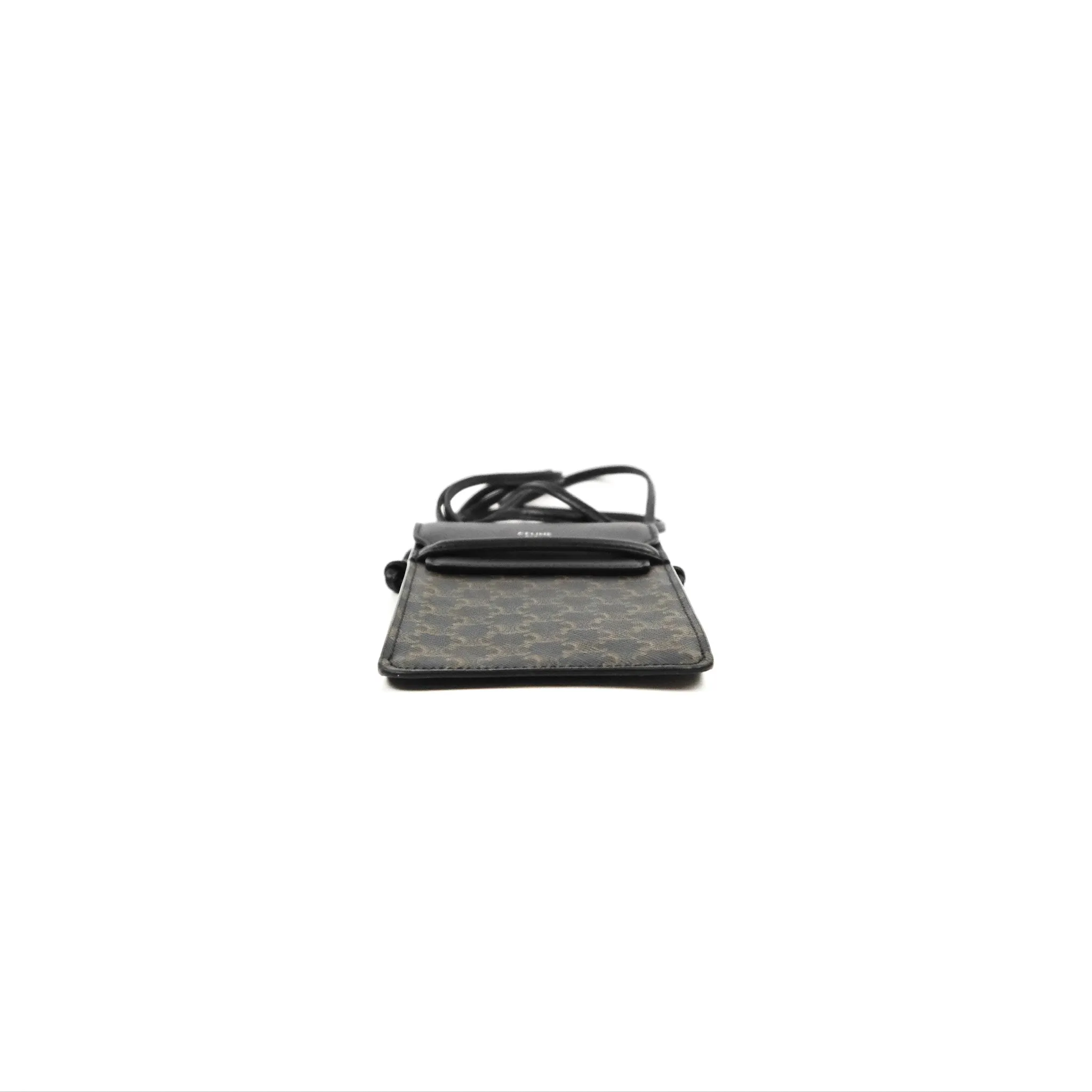 Celine Phone Pouch with Flap Black Triomphe Canvas Lambskin