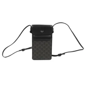 Celine Phone Pouch with Flap Black Triomphe Canvas Lambskin