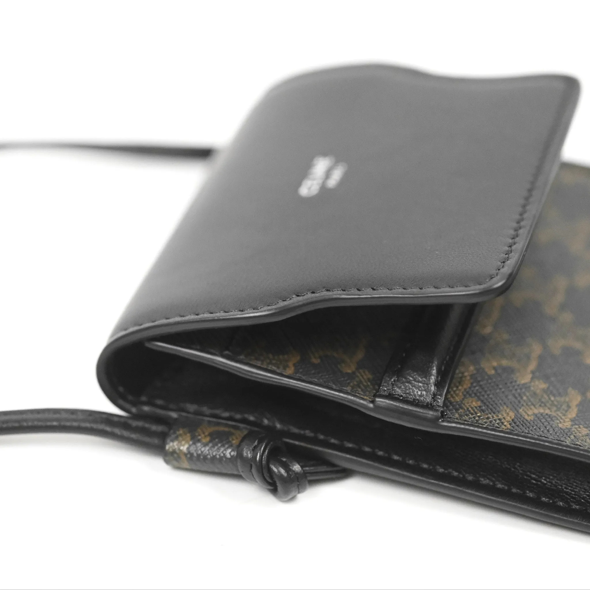 Celine Phone Pouch with Flap Black Triomphe Canvas Lambskin