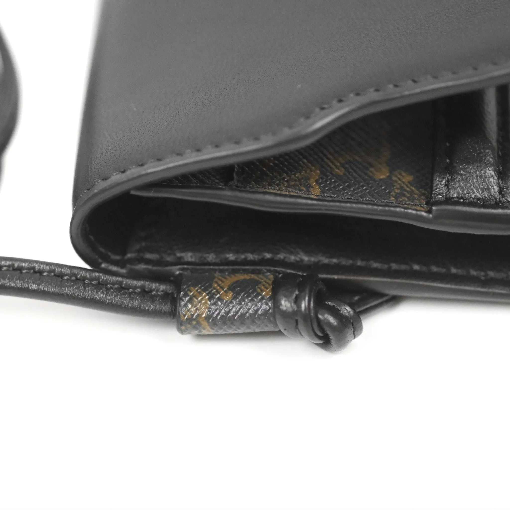 Celine Phone Pouch with Flap Black Triomphe Canvas Lambskin