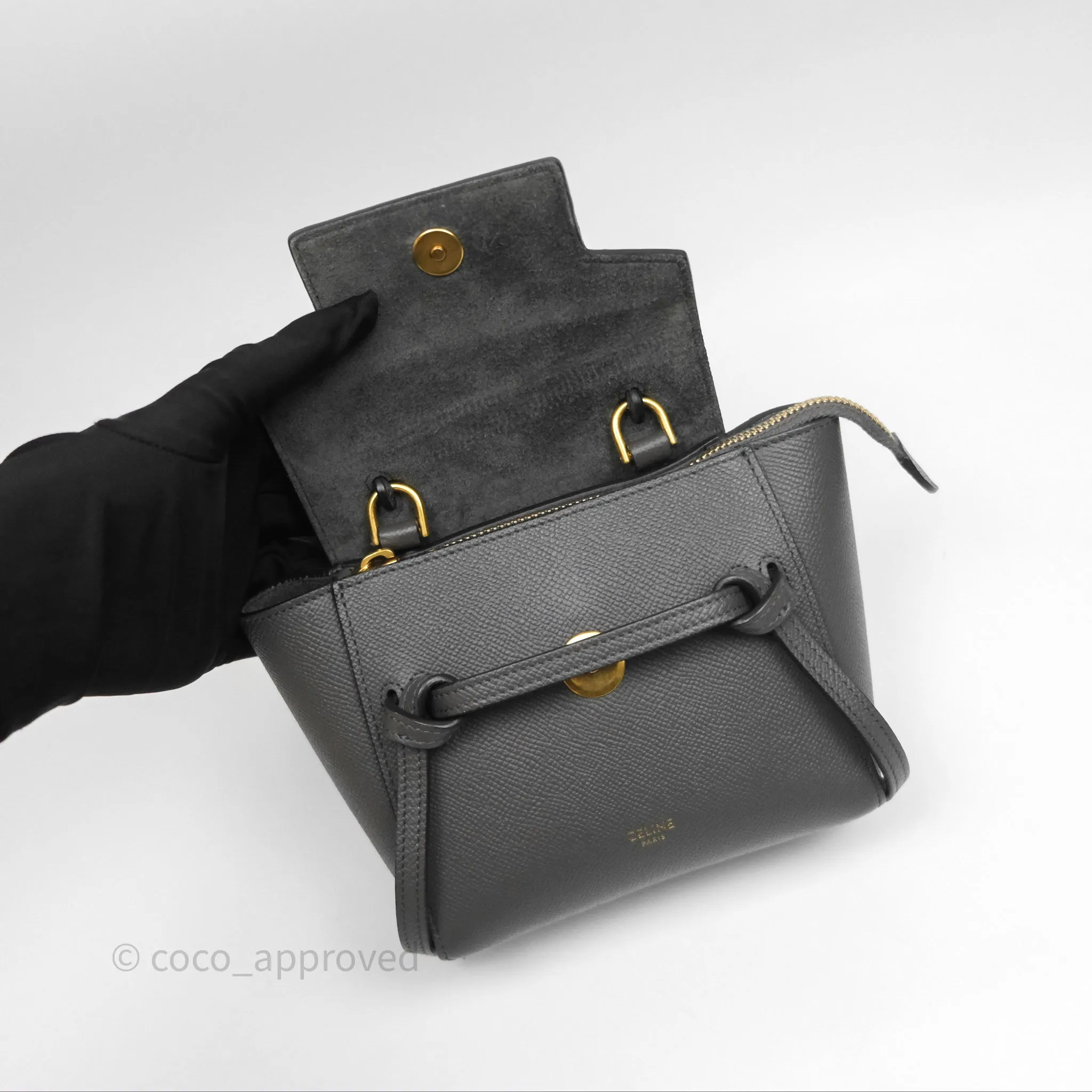 Celine Pico Belt Bag Grey Grained Calfskin Gold Hardware