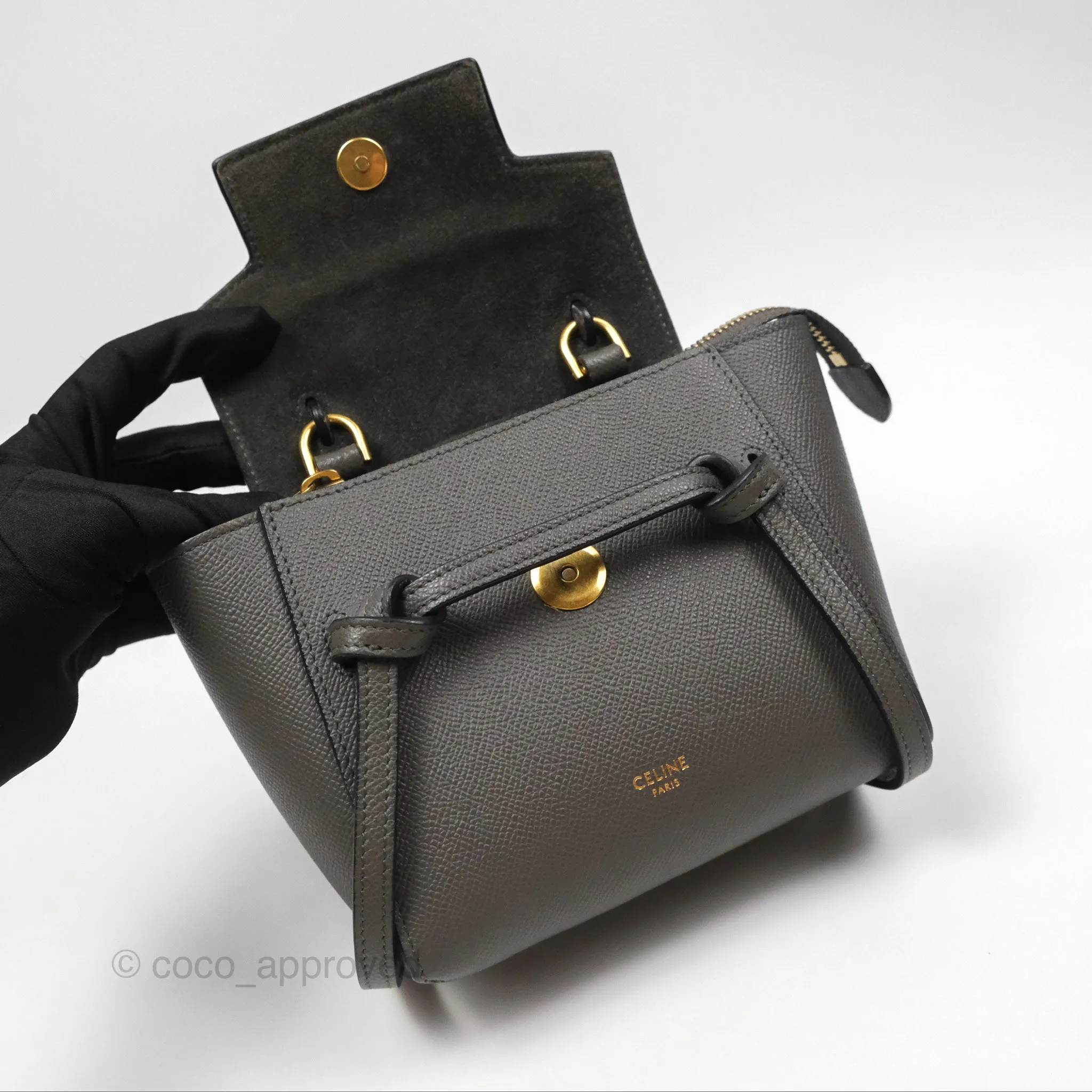 Celine Pico Belt Bag Grey Grained Calfskin Gold Hardware