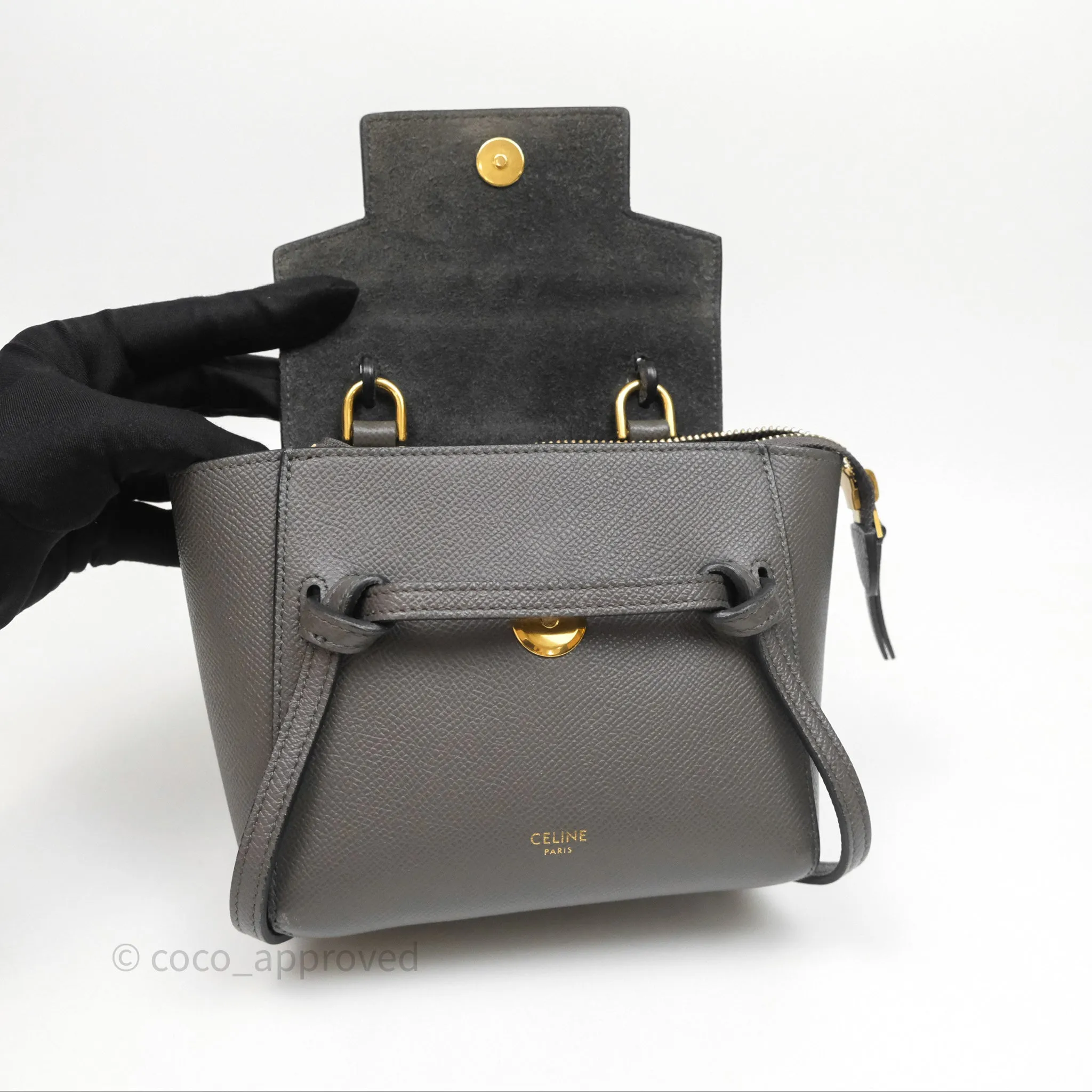 Celine Pico Belt Bag Grey Grained Calfskin Gold Hardware