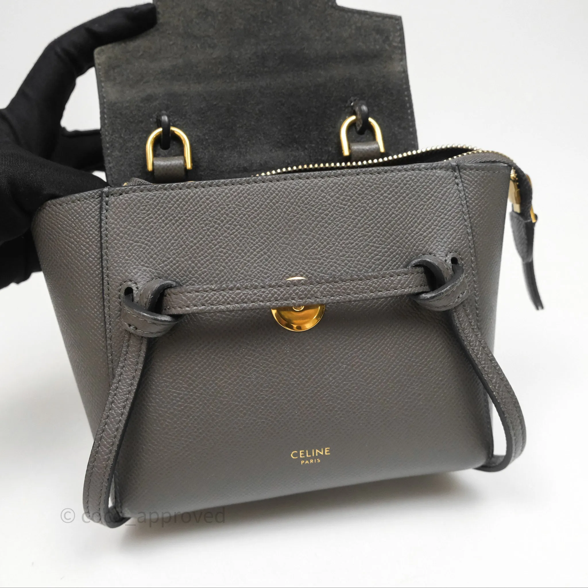 Celine Pico Belt Bag Grey Grained Calfskin Gold Hardware