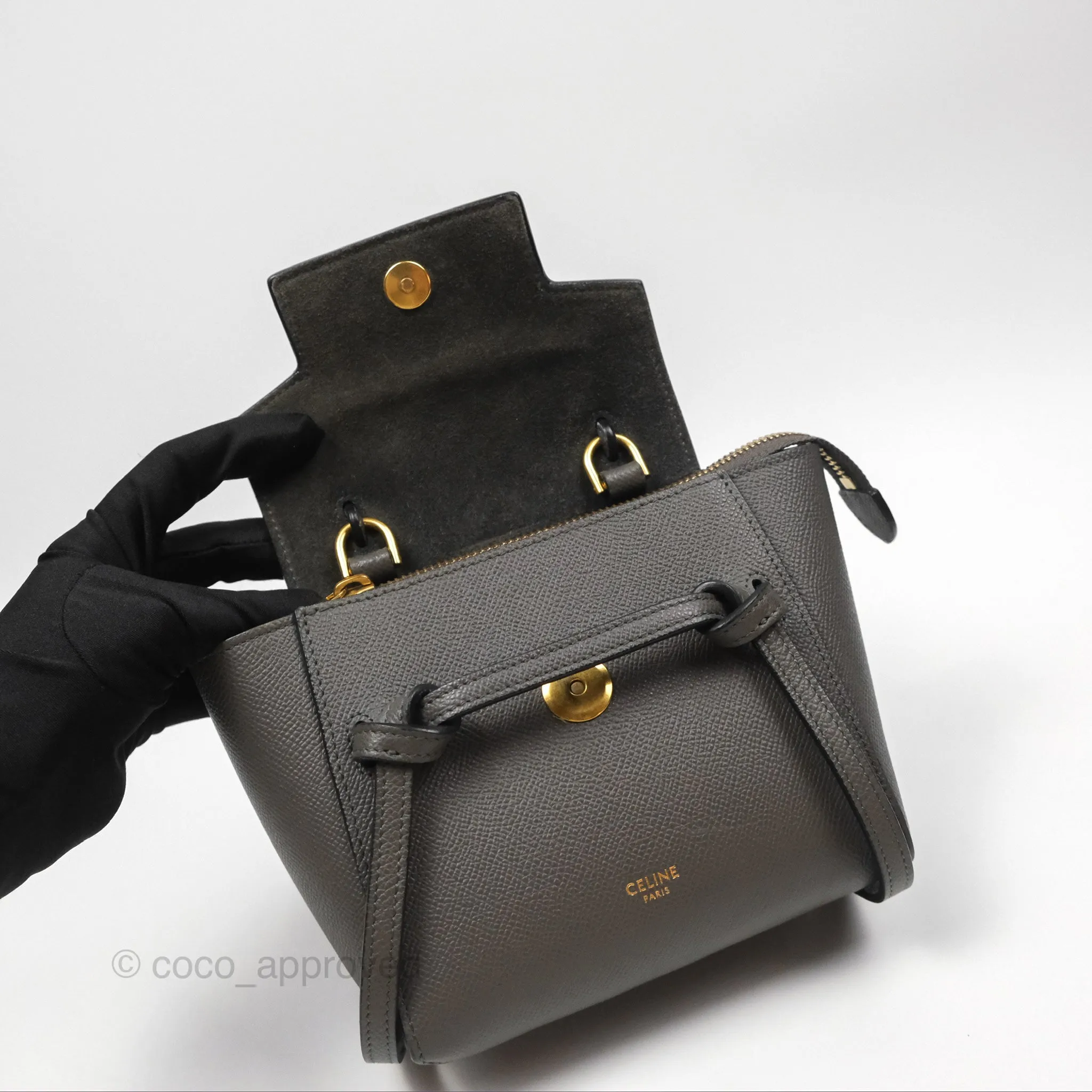 Celine Pico Belt Bag Grey Grained Calfskin Gold Hardware