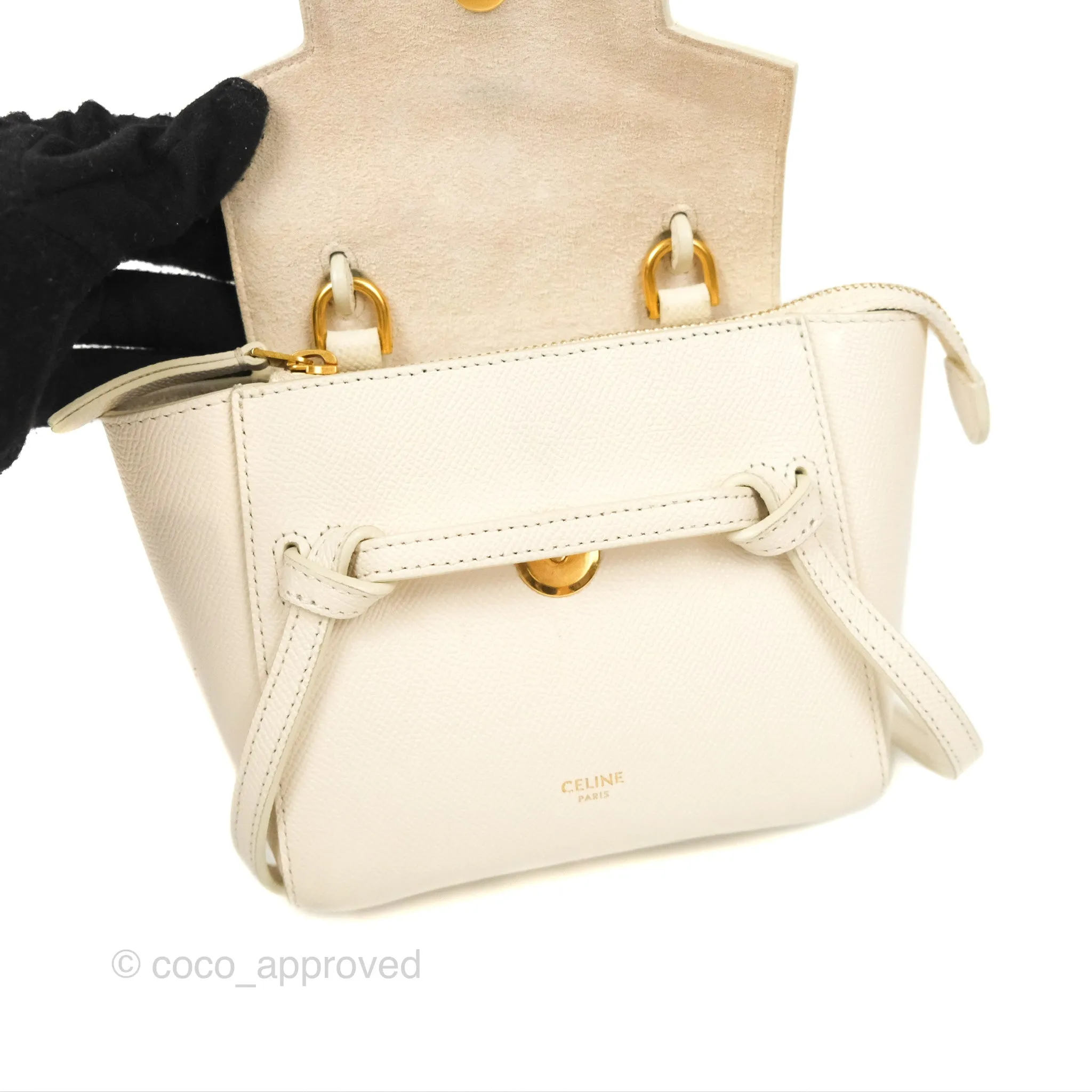Celine Pico Belt Bag White Grained Calfskin Gold Hardware