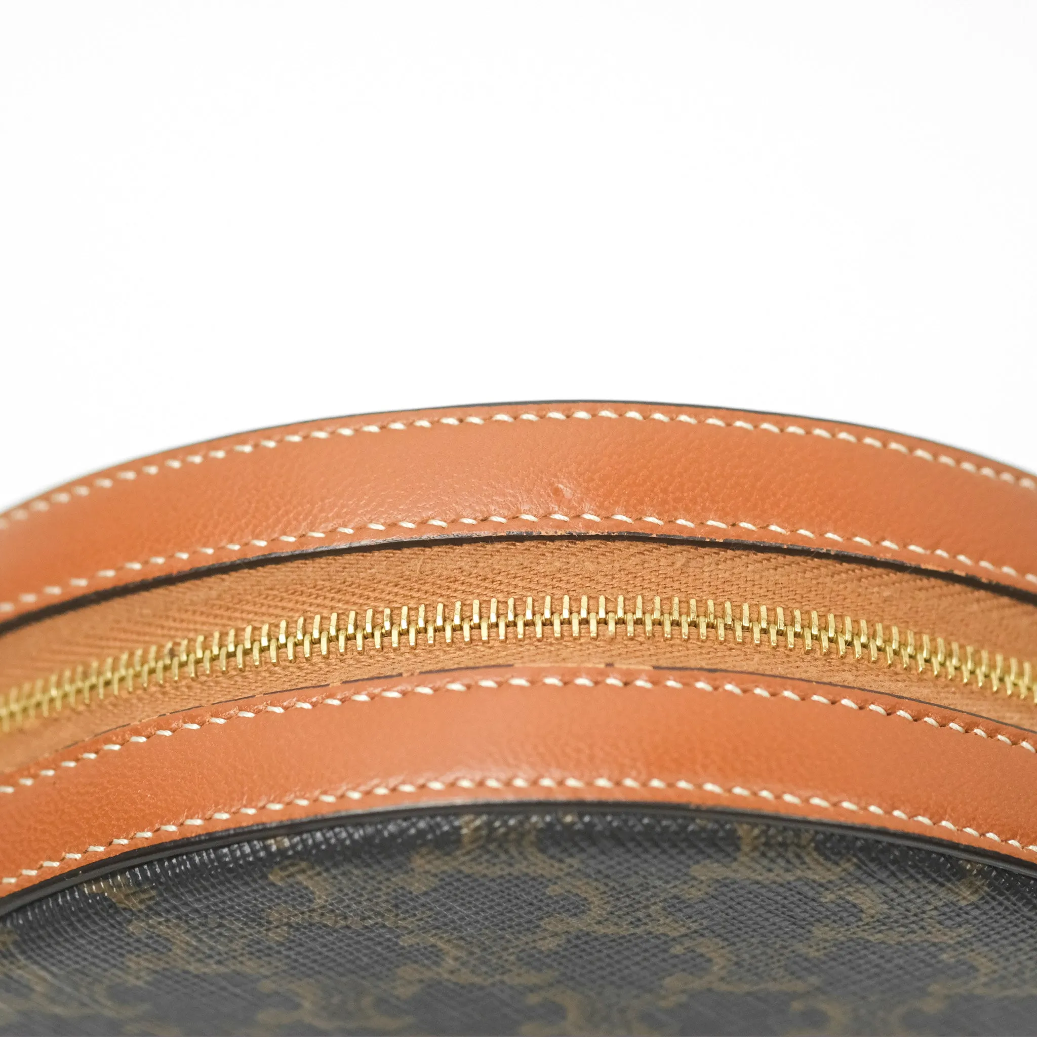 Celine Round Purse on Strap Triomphe Canvas Tan