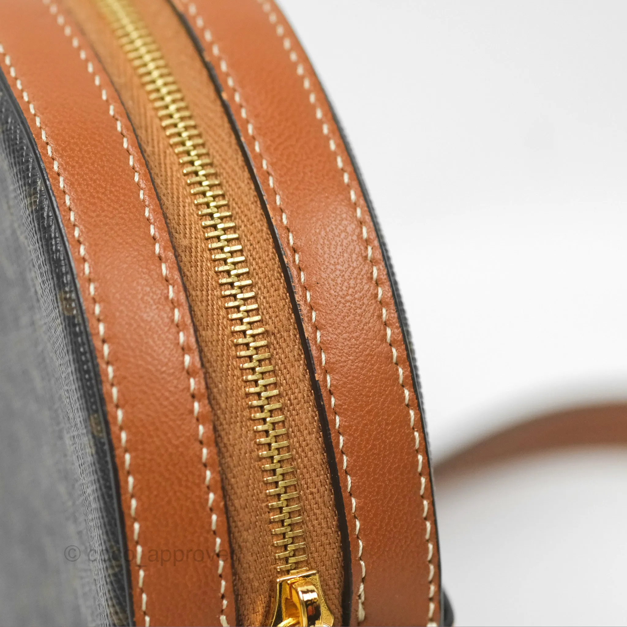 Celine Round Purse on Strap Triomphe Canvas Tan
