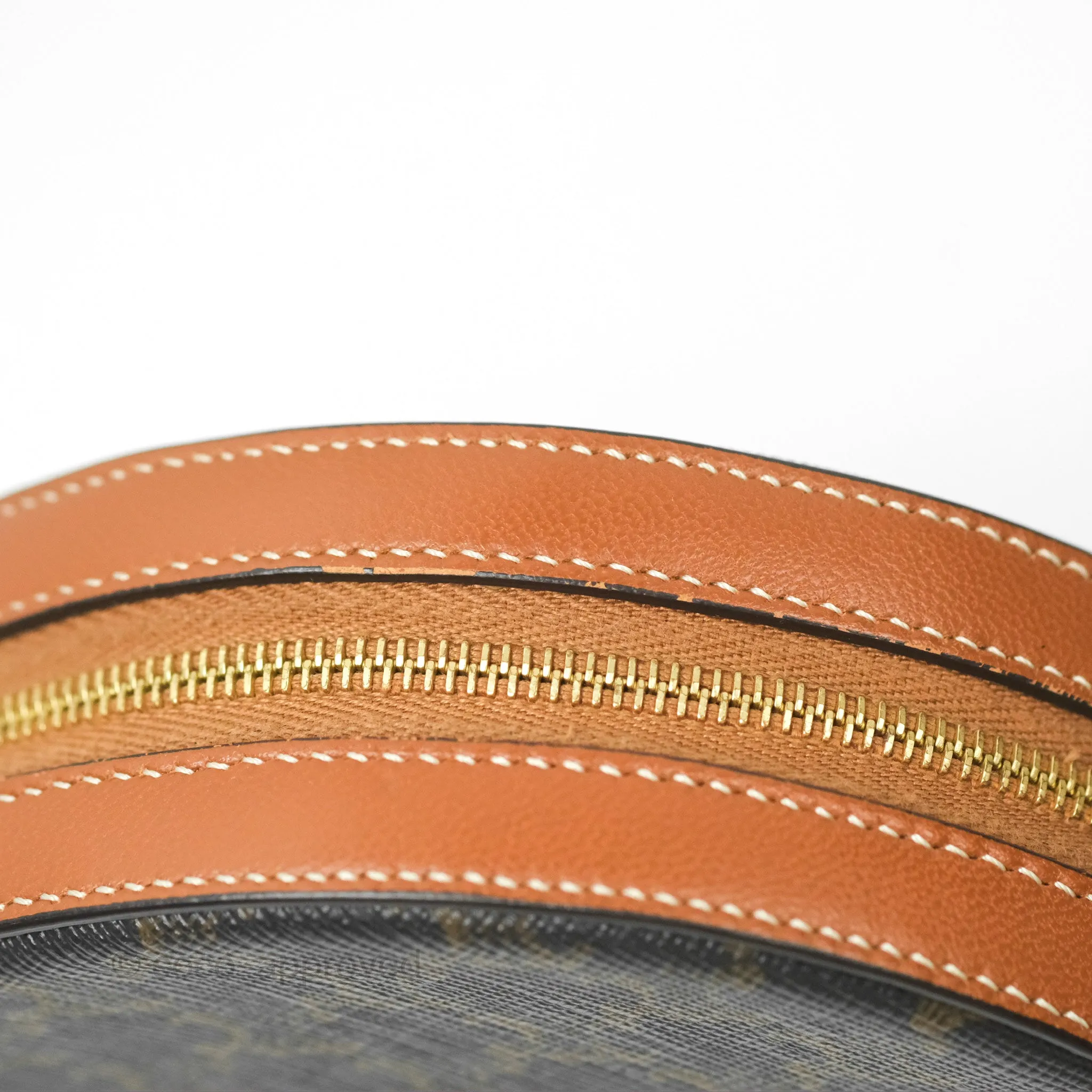 Celine Round Purse on Strap Triomphe Canvas Tan