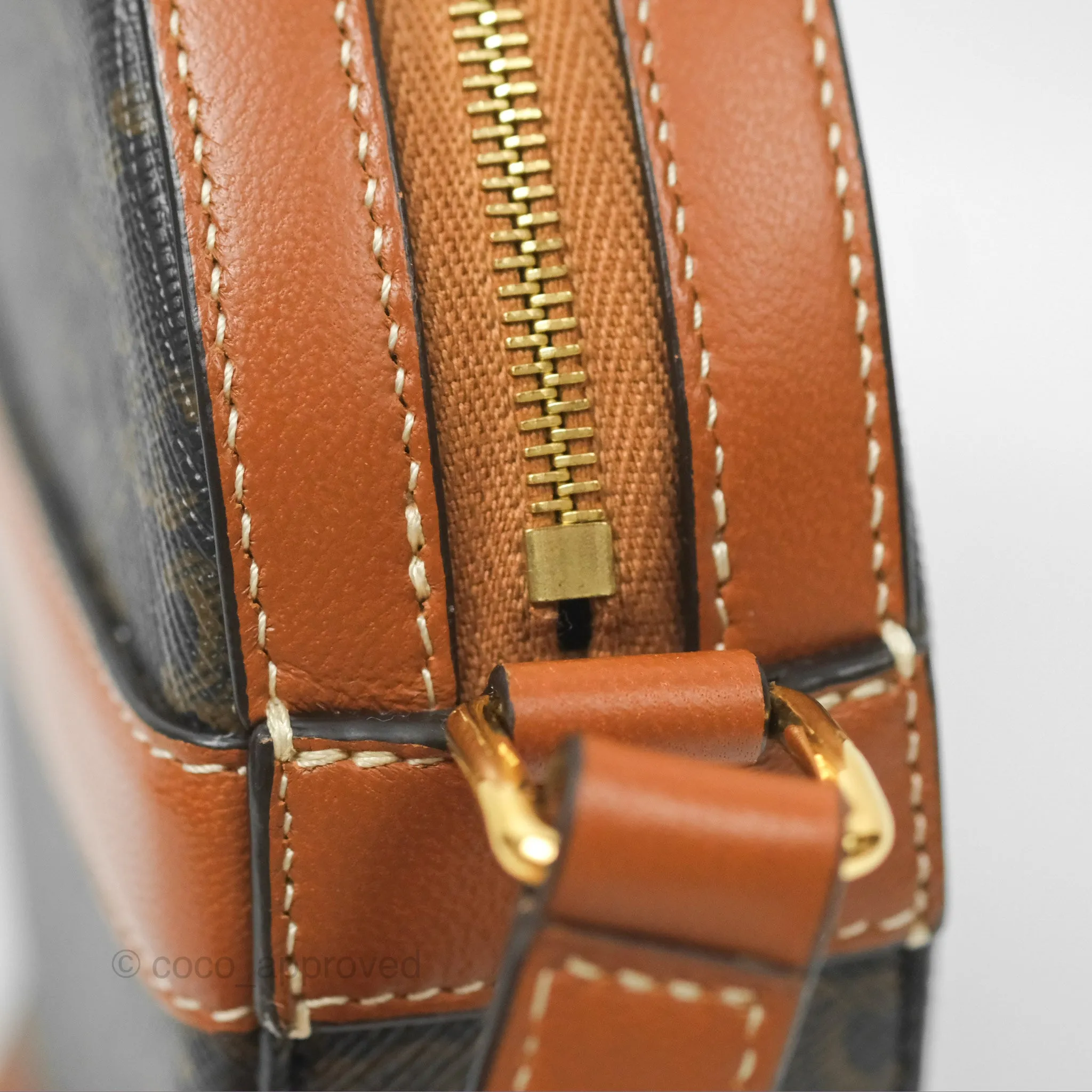 Celine Round Purse on Strap Triomphe Canvas Tan