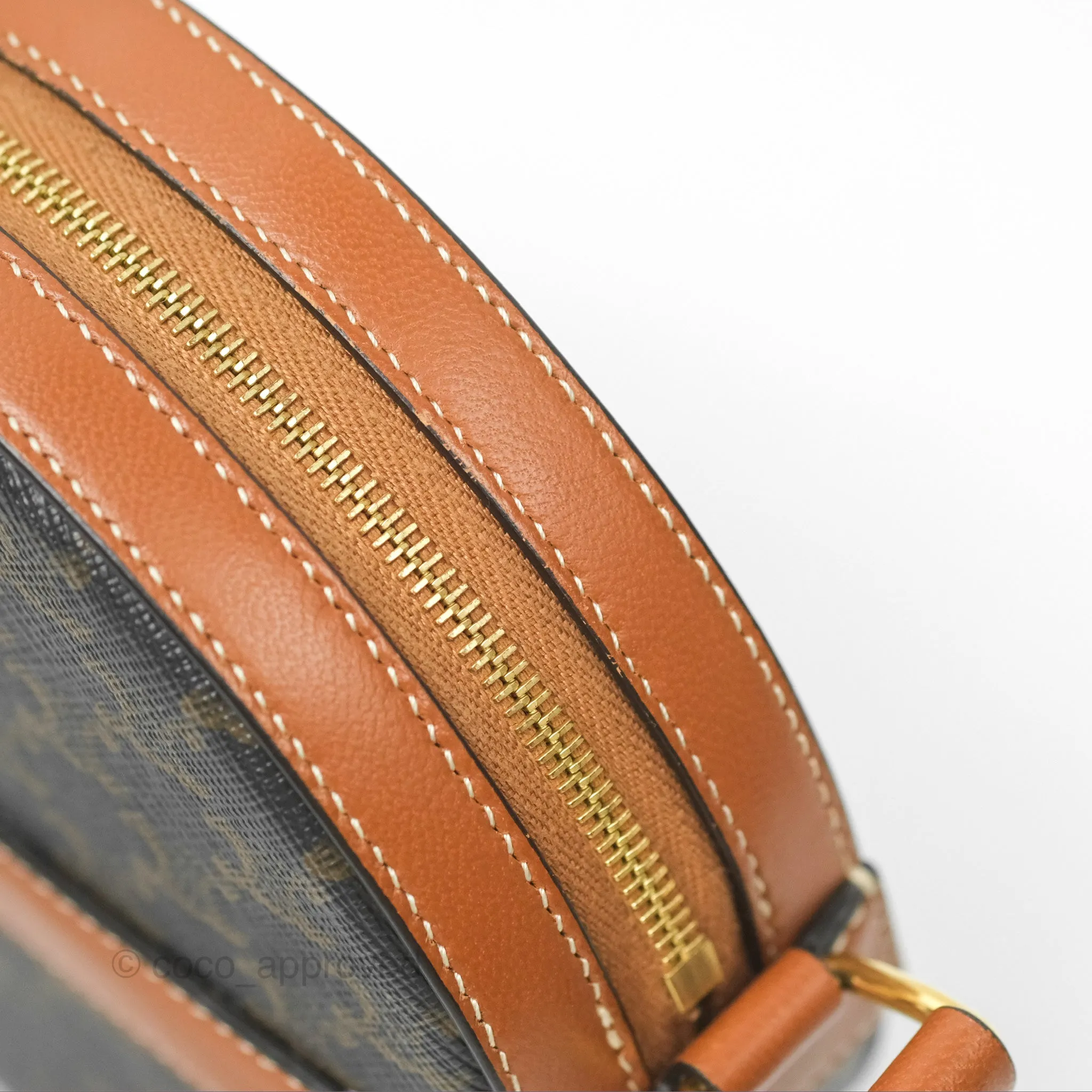 Celine Round Purse on Strap Triomphe Canvas Tan