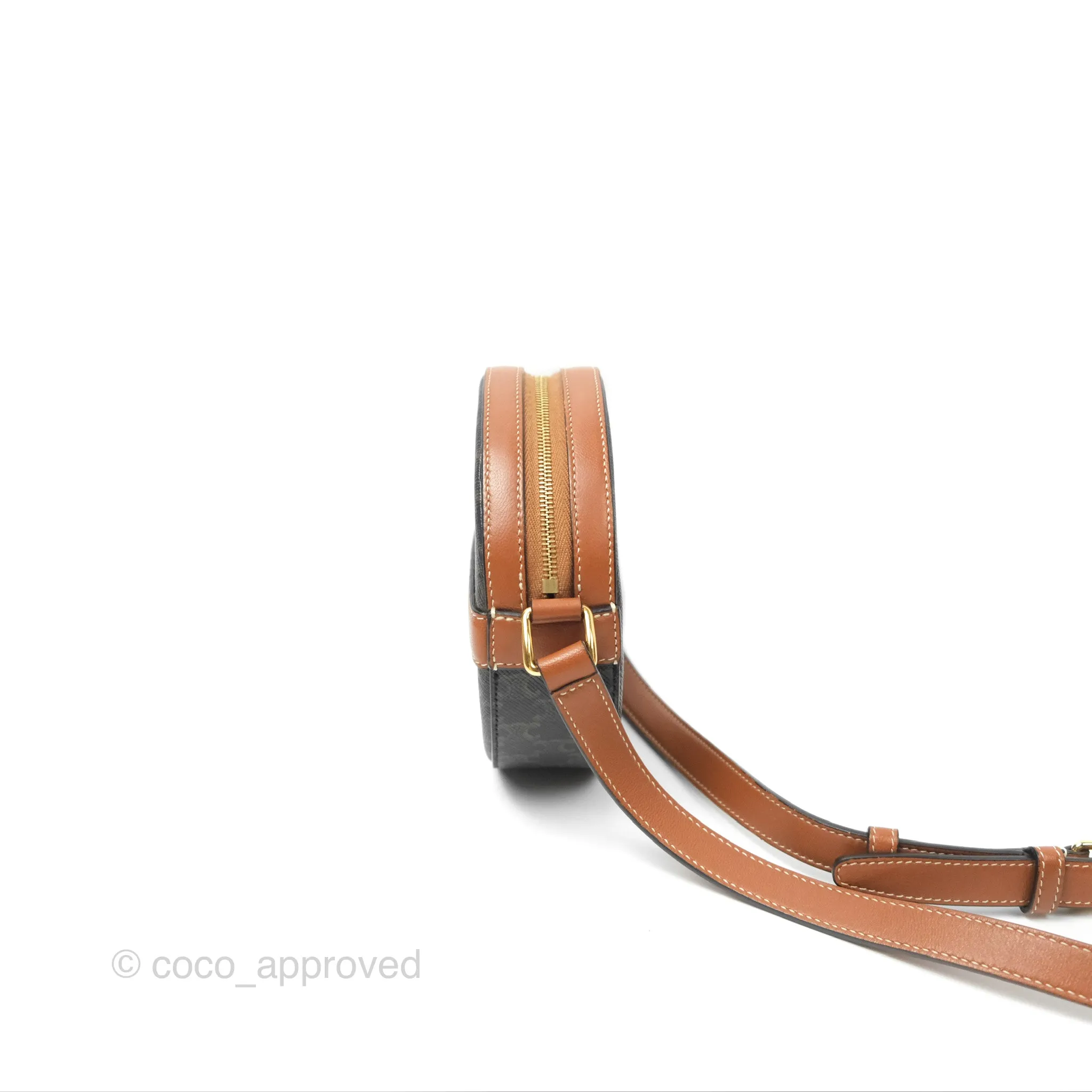 Celine Round Purse on Strap Triomphe Canvas Tan