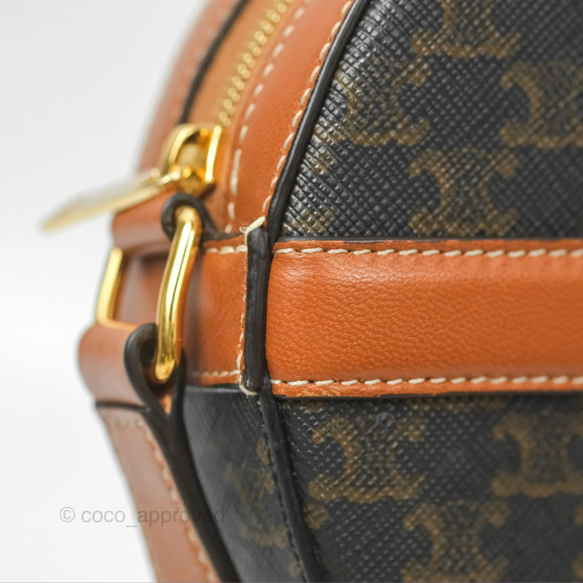 Celine Round Purse on Strap Triomphe Canvas Tan