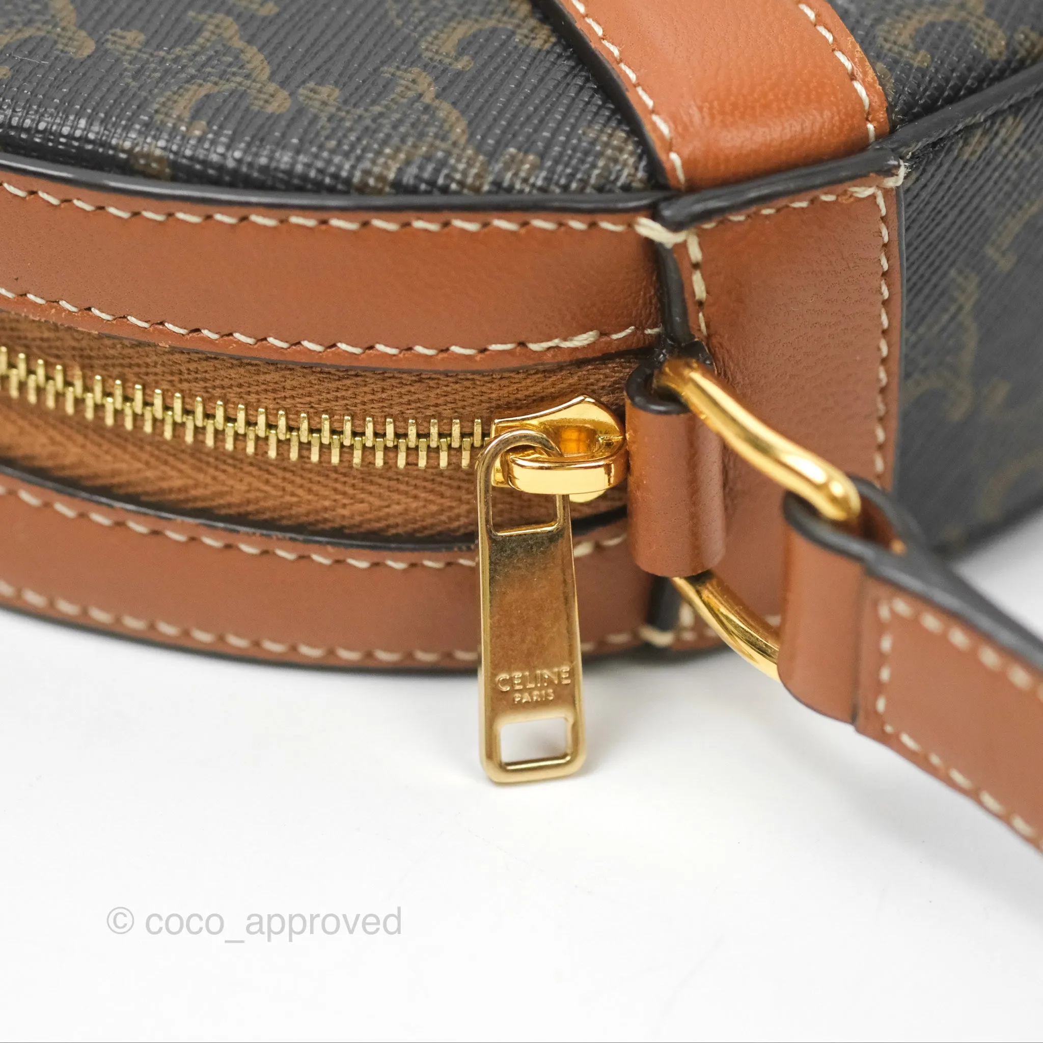 Celine Round Purse on Strap Triomphe Canvas Tan